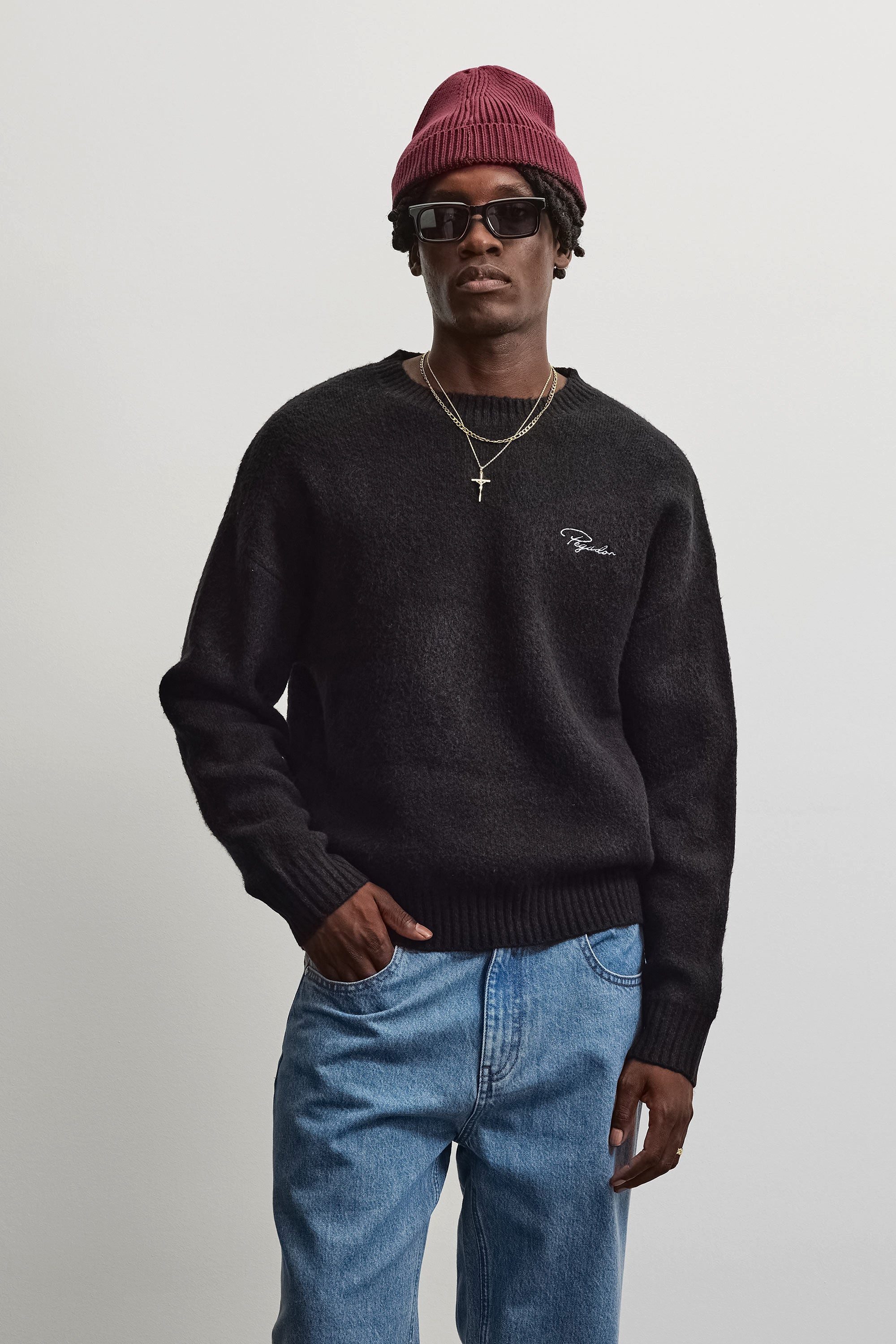 PEGADOR Rundhalspullover Signar Oversized Knit Sweater Materialmix, oversize