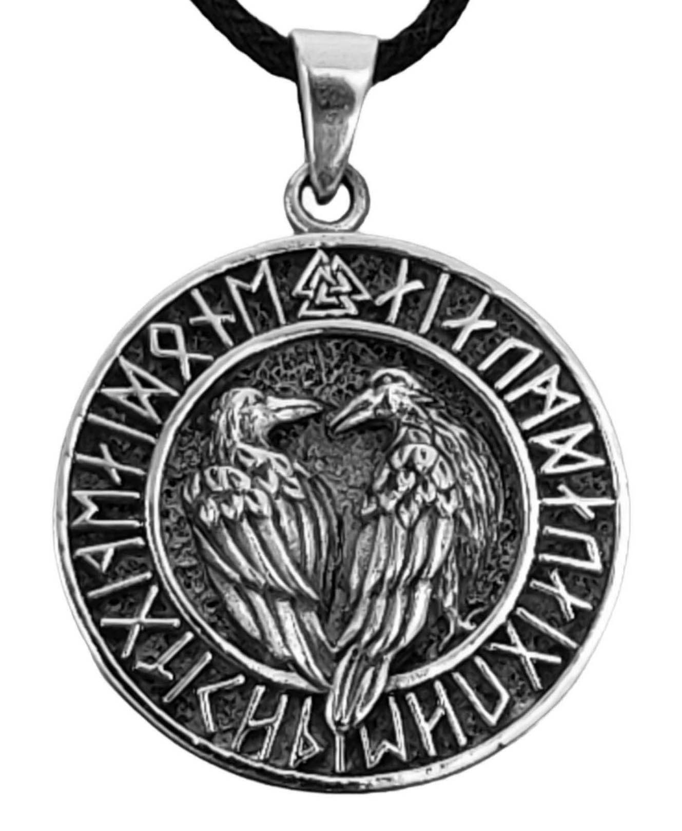 Kiss of Leather Kettenanhänger Raben mit Runen Anhänger 925 Silber Donner Gott Donnergott Nr.430