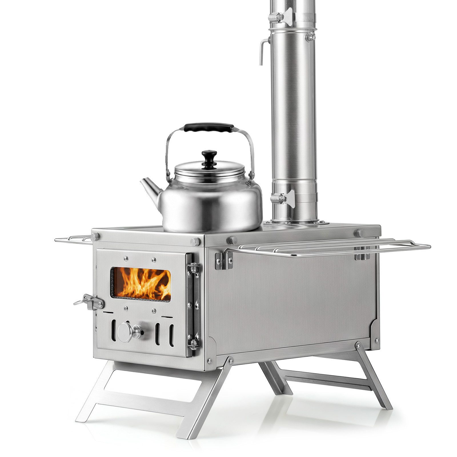 KOMFOTTEU Holzkohlegrill tragbarer Holzofen, aus Edelstahl mit Kamin