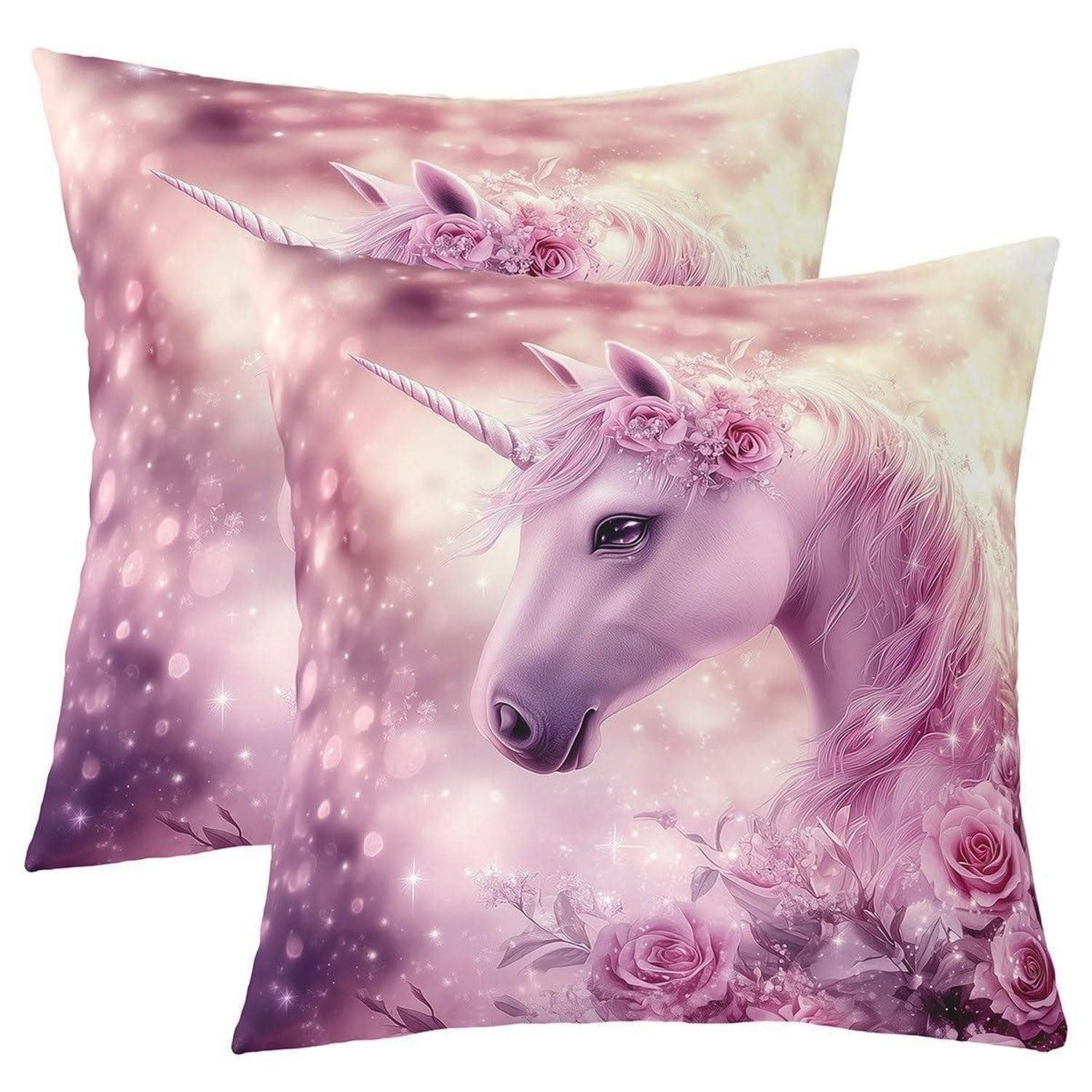 LuxusKollektion Kissenbezüge Kissenbezüge 2er Set 50x50cm Einhorn Blumen bunt