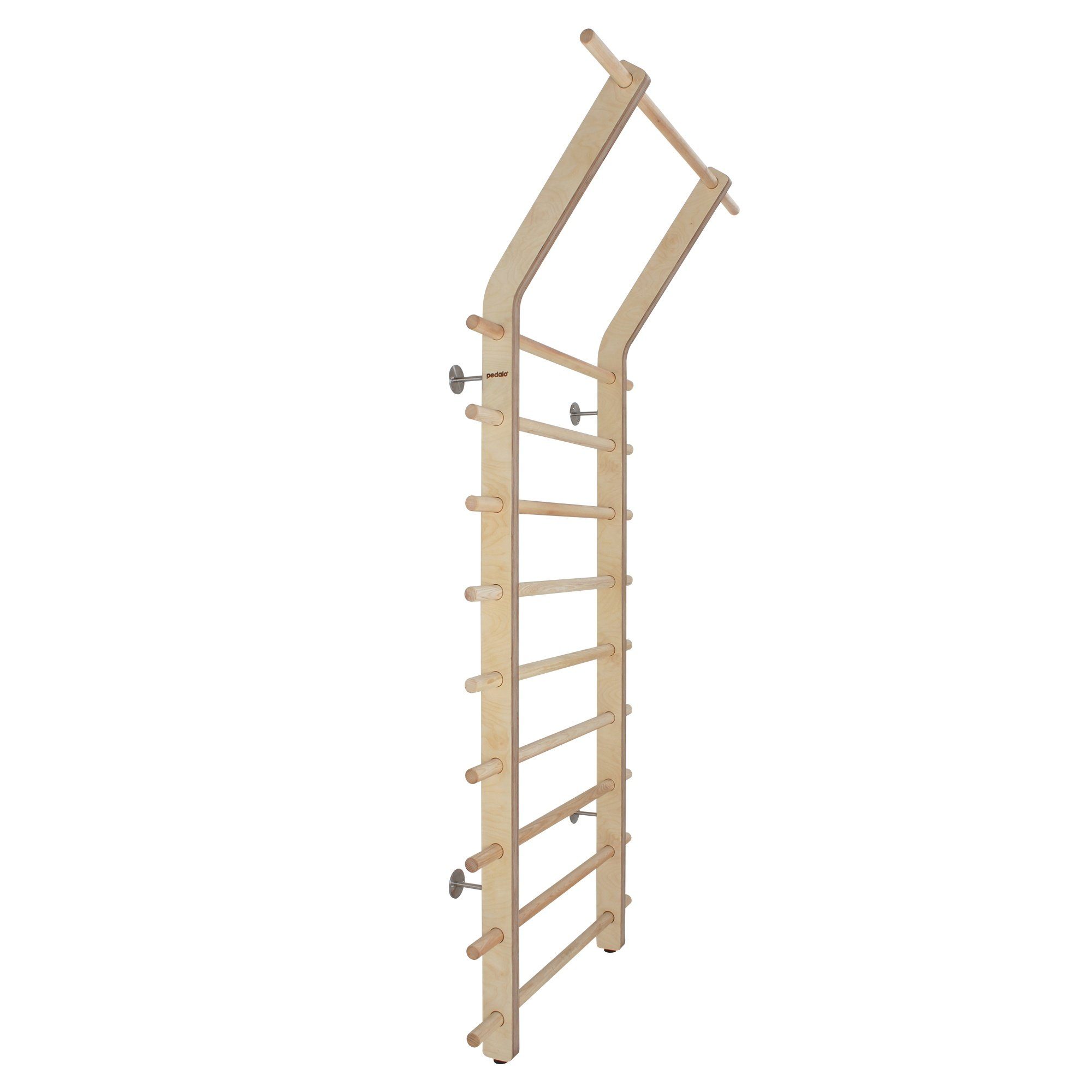 pedalo® Sprossenwand Style, (Rundstäbe Sprossen aus Esche Vollholz, Selbstmontage), Edelstahl Wandbefestigung, extra breite vorgelagerte, oberste Sprosse