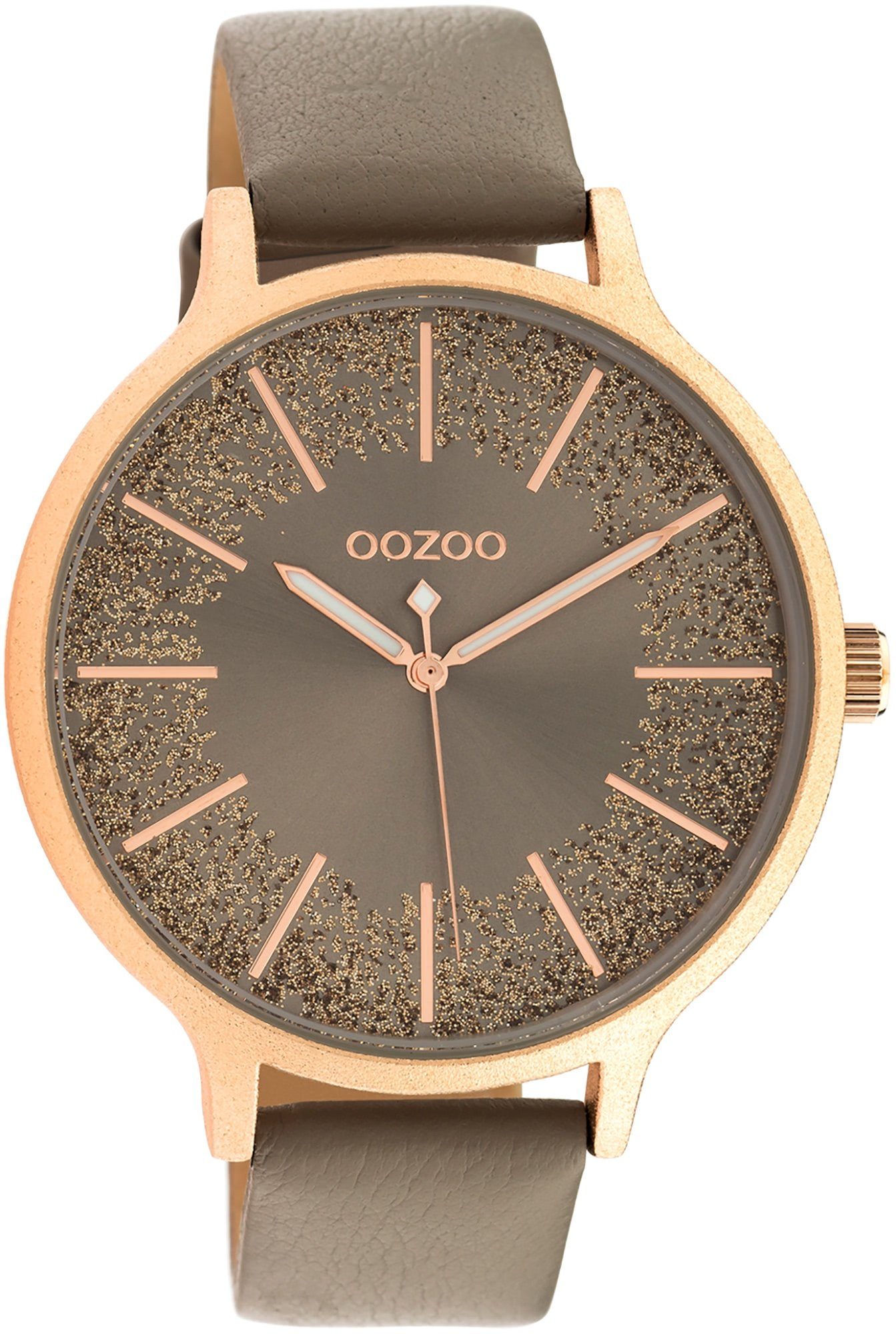 OOZOO Quarzuhr Oozoo Damen Armbanduhr hellbraun Analog, Damenuhr rund, groß  (ca. 45mm) Lederarmband, Fashion-Style