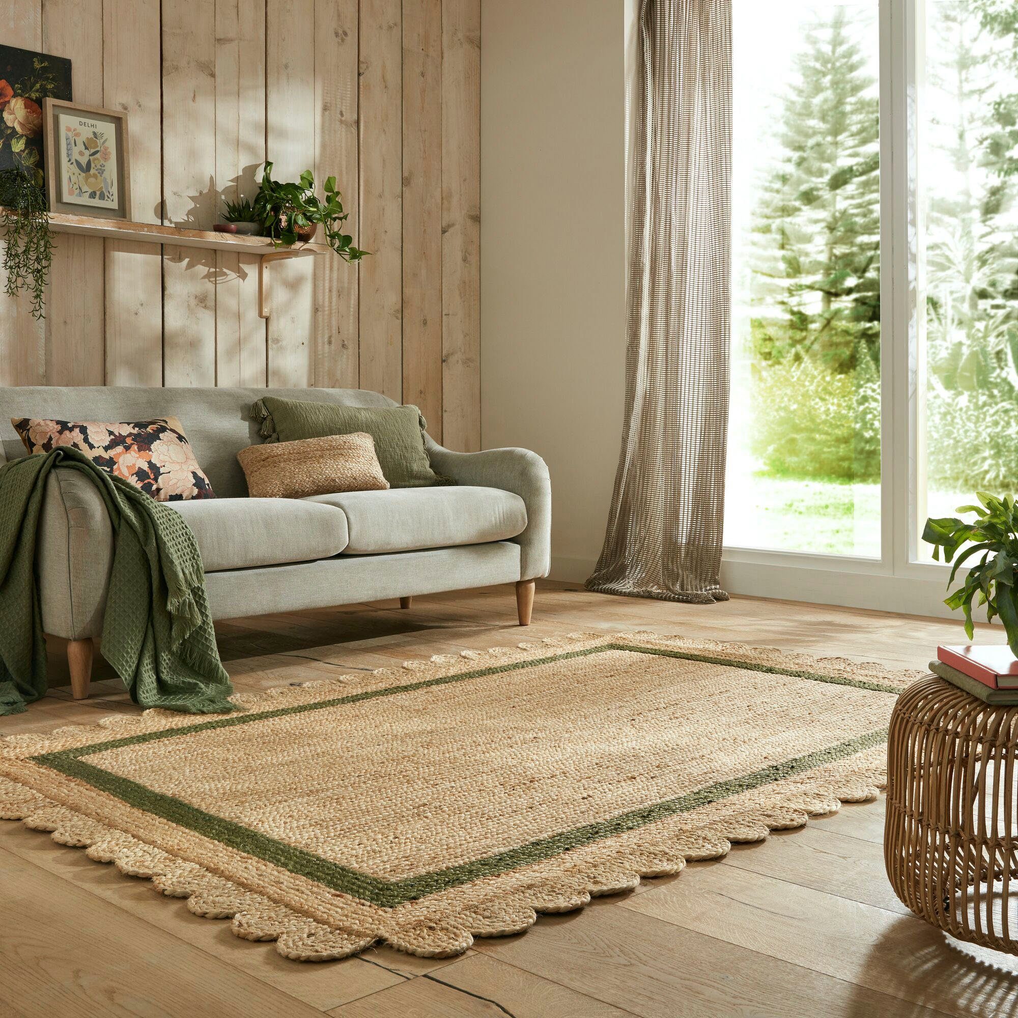 Teppich Grace, FLAIR RUGS, 7 mm, Bordüre 100% Höhe: Grün fußbodenheizungsgeeignet, rechteckig, Jute, mit aus