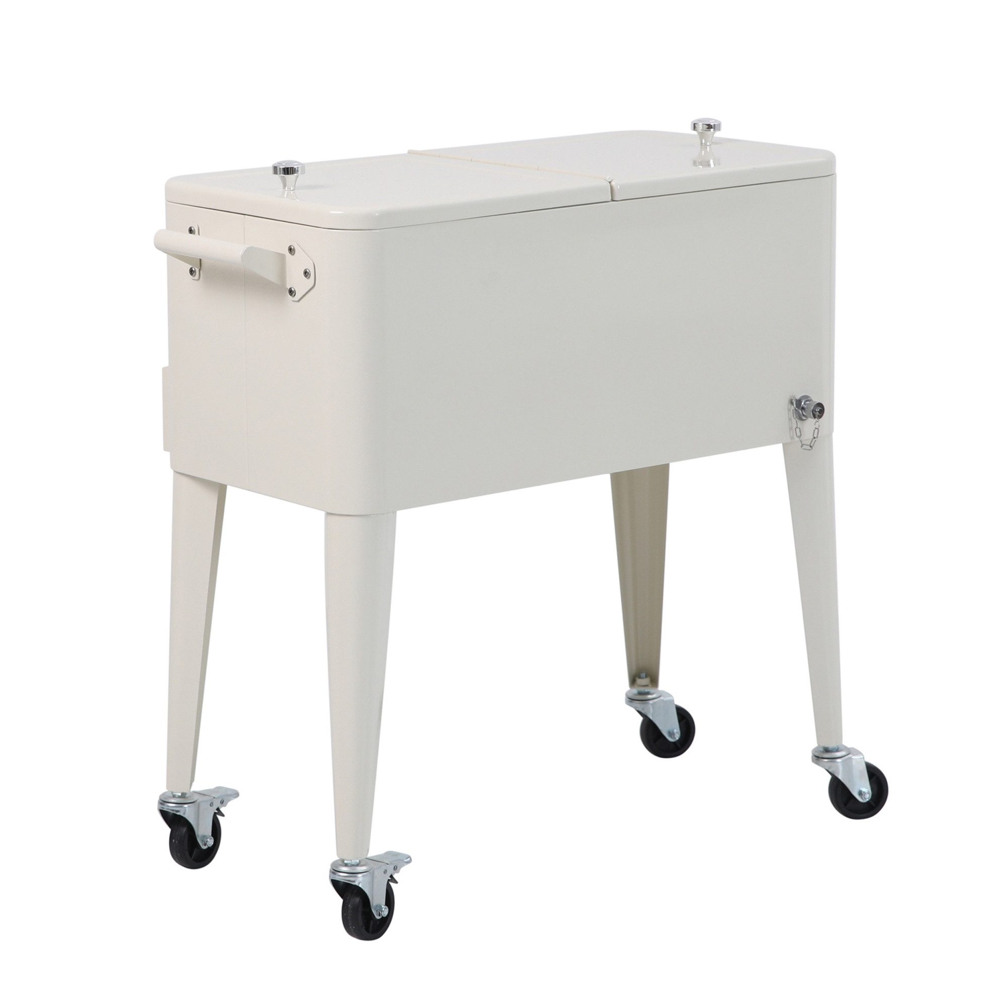 Barths Kühlbox Barths Icy – Kühlbox in Beige für Garten, Camping & Ausflüge, Rollbare Kühlbox mit Flaschenöffner für Garten & Camping