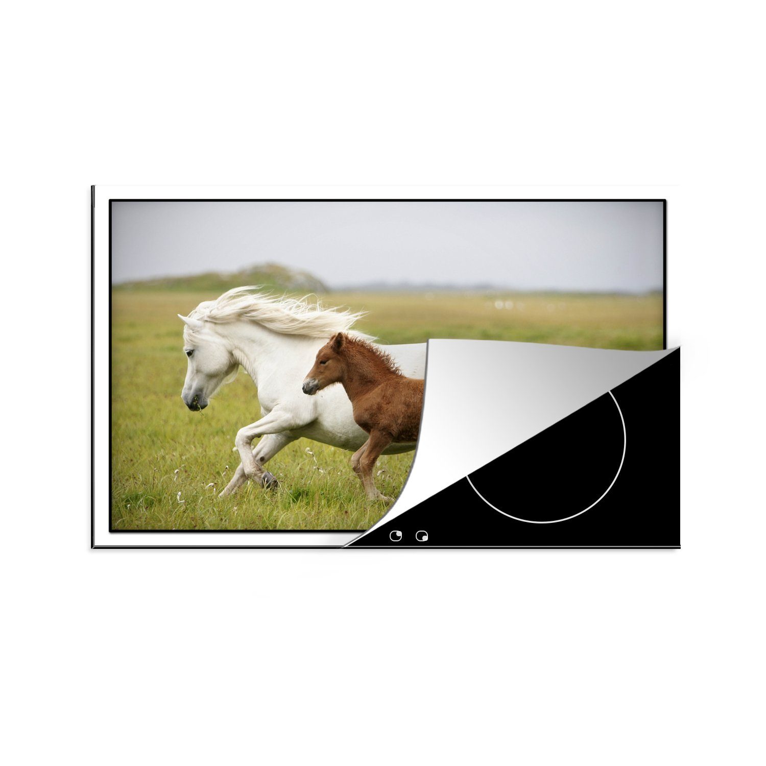 MuchoWow Herdblende-/Abdeckplatte Pferde - Tiere - Gras, Vinyl, (1 tlg), 81x52 cm, Induktionskochfeld Schutz für die küche, Ceranfeldabdeckung