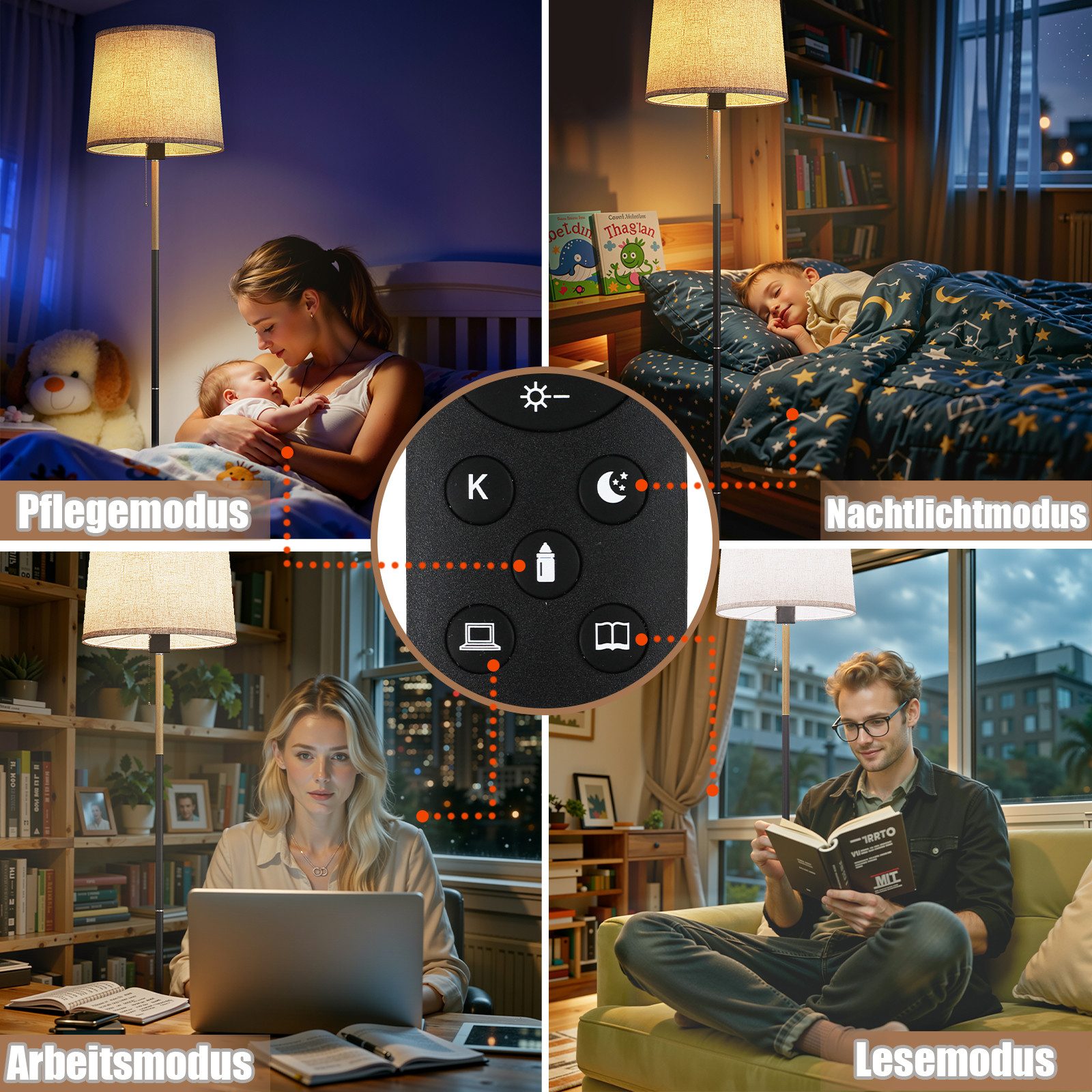 TLGREEN Stehlampe mit Smart LED-Birne & Fernbedienung, 170cm Hohe Standleuchte inkl. 9W LED, E27 Fassung, Für Wohnzimmer, Schlafzimmer, Büro – Bild 5 von 5