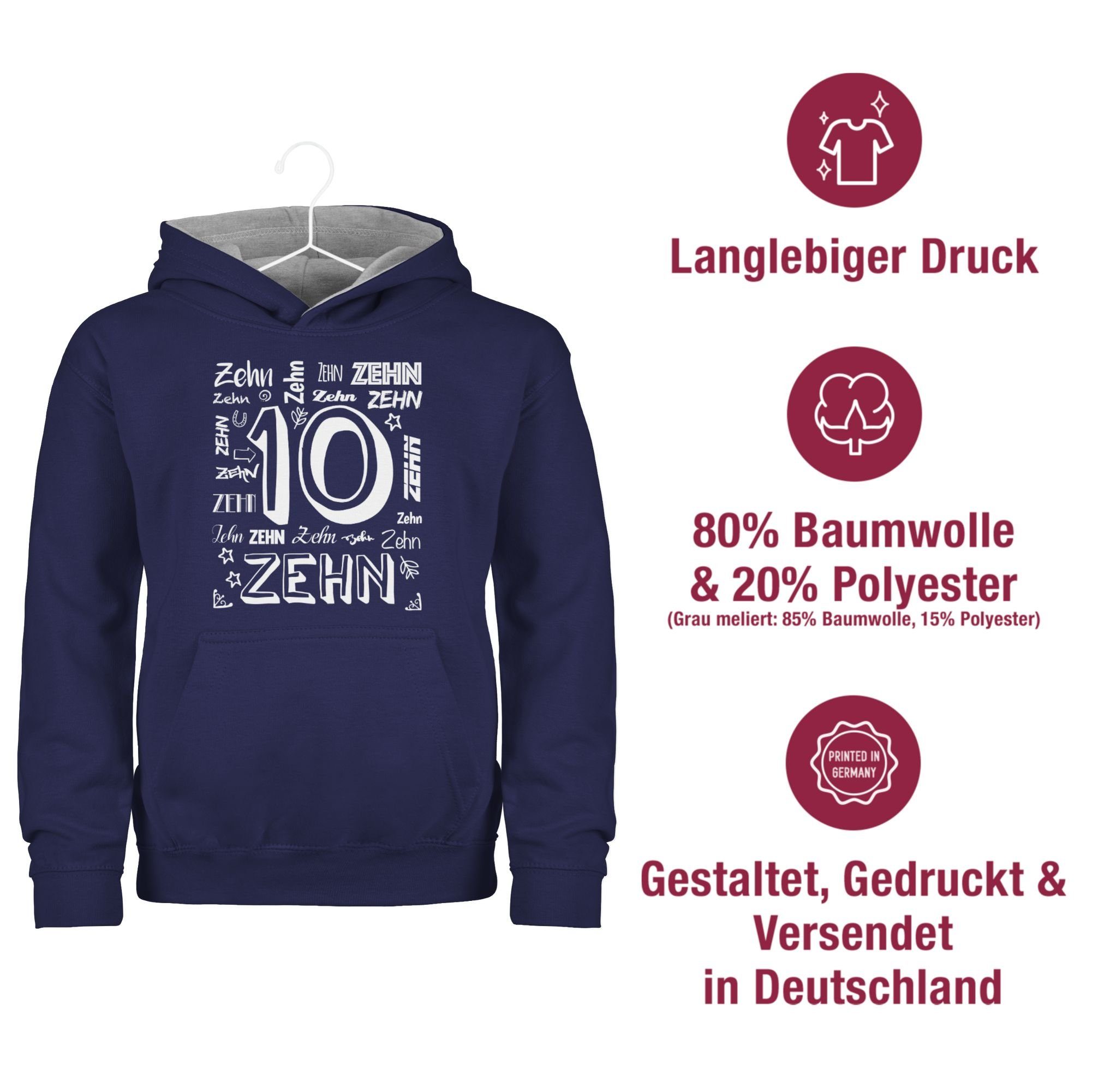 Geburtstag Blau/Grau 1 Shirtracer 10. Zehnter meliert Navy Zahlen Hoodie