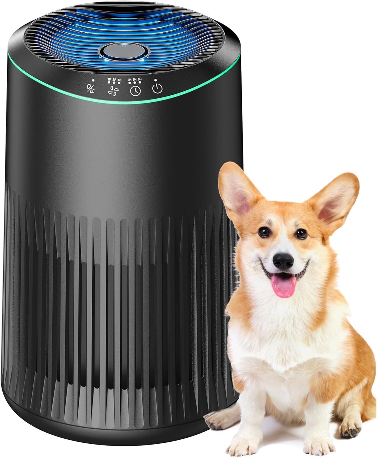 MERONTE Luftreiniger für Schlafzimmer Zuhause, Allergiker Büro Raucherzimmer, Air Purifier, Kühles Schwarz, 1 Pack+3 Modi