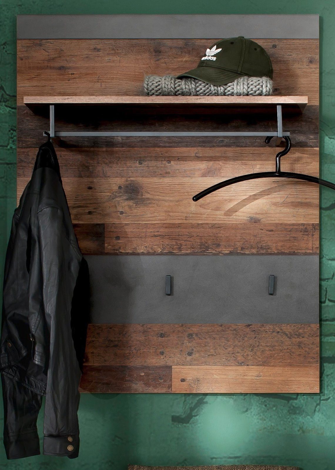 trendteam Garderobenpaneel Indy (Wandgarderobe in Used Wood und grau, 80 x 105 cm), Altholz Optik