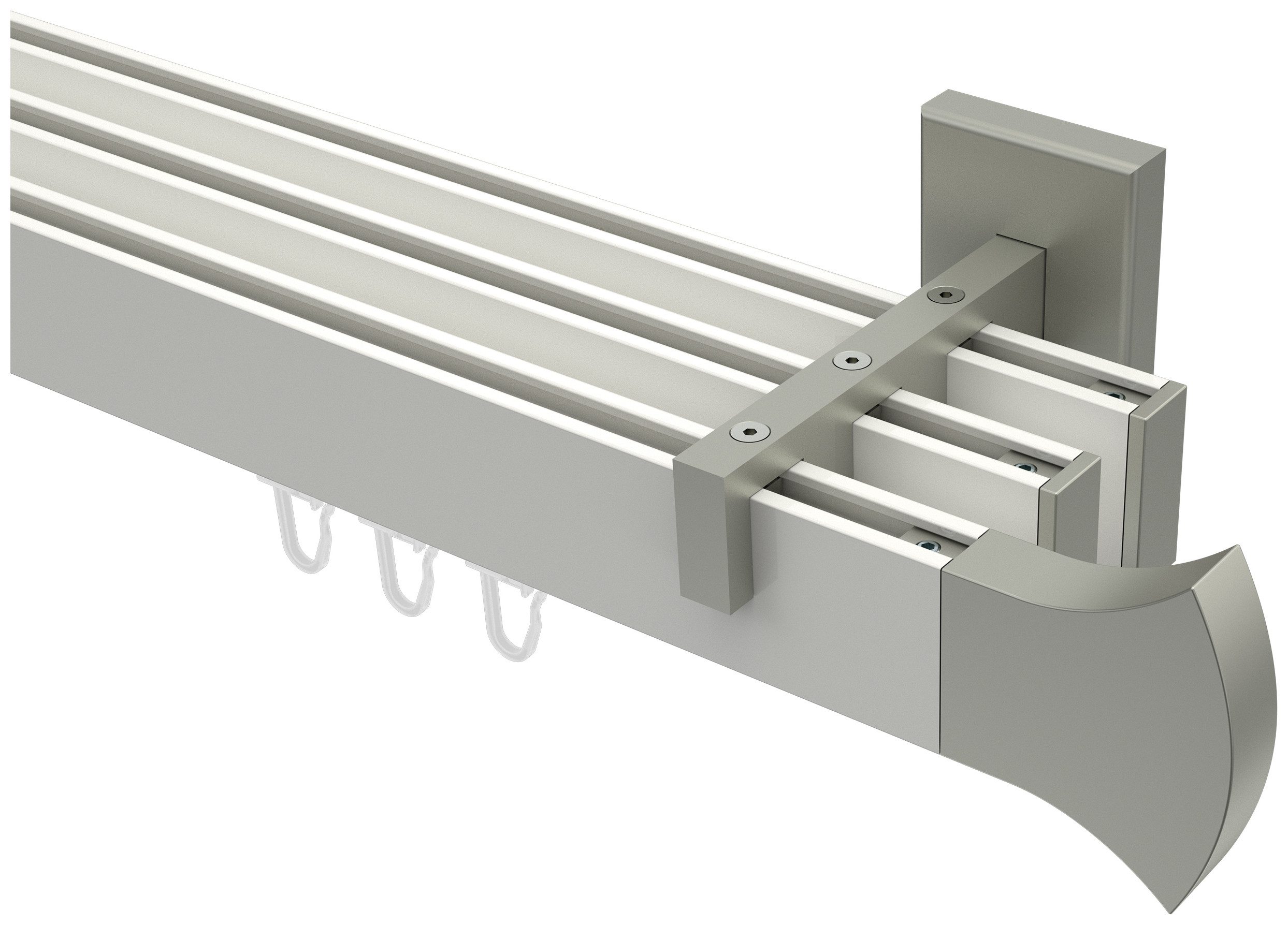 INTERDECO Innenlaufschiene Smartline Conex, 3-läufig, Fixmaß, kürzbar, Wandmontage, Aluminium, Weiß / Edelstahl-Optik / Bicolor, 14x35