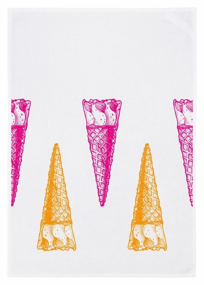 17;30 Hamburg Geschirrtuch Eis, pink und orange, (1-tlg), 50x70cm, Siebdruck