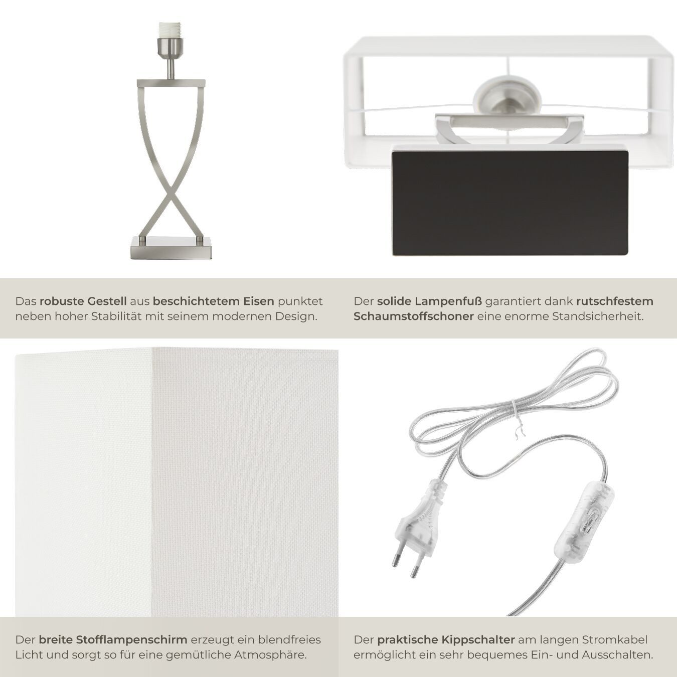 tectake Schreibtischlampe Tischleuchte mit beschichtetem Eisengestell, 27 x 12 x 51,5 cm, Stabil, nicht relevant, Kippschalter am Kabel, stabiler Lampenfuß mit  – Bild 4 von 5