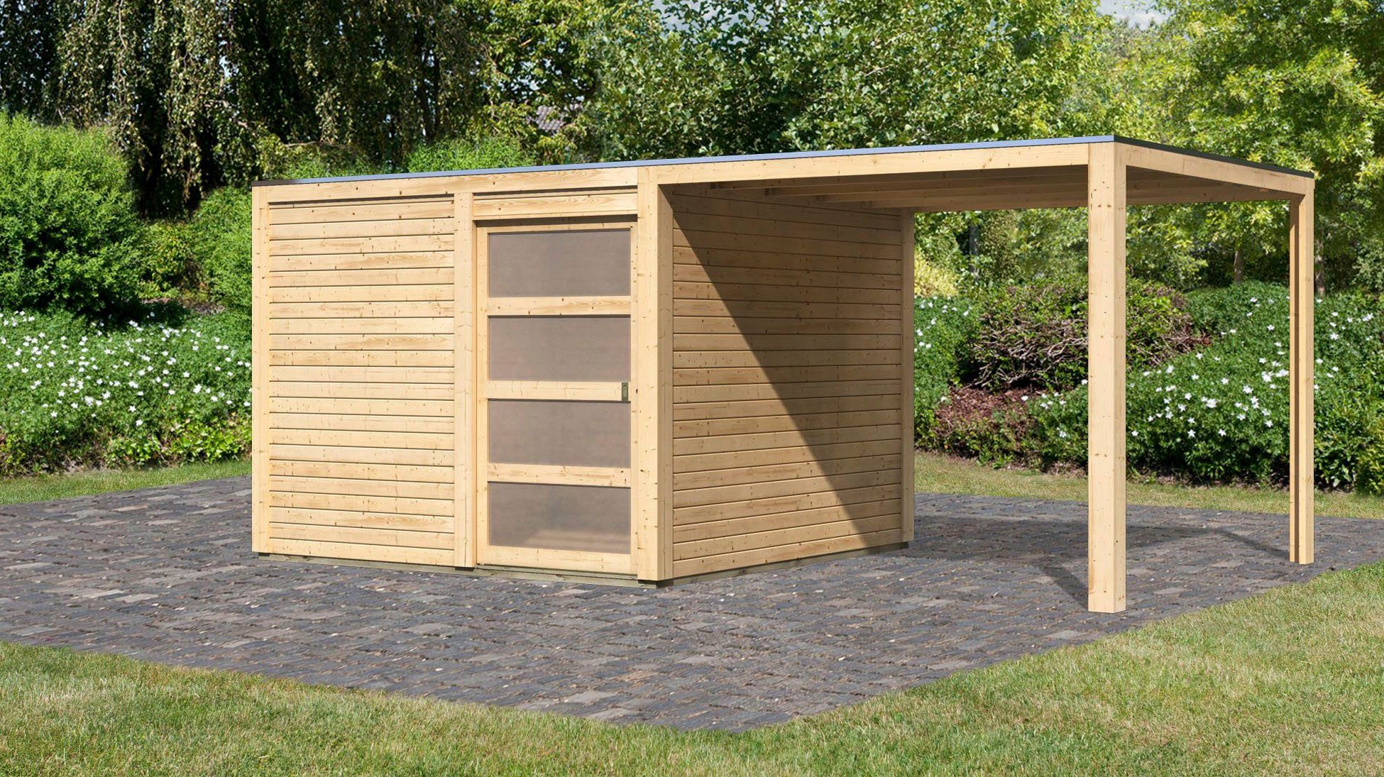 Thumbnail - Karibu Gartenhaus Quellsee 2, BxT: 542,5x276 cm, (Set), mit Anbaudach, naturbelassen oder terragrau