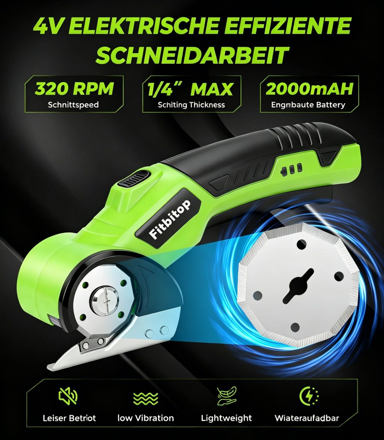 AIBISTAR Rollenschneidemaschine Allesschneider Kartonschneider Mehrzweckschneider für Karton Teppich, 2000 mAh,8 mm,wiederaufladbar,Elektromesser,LED Arbeitsleuchte
