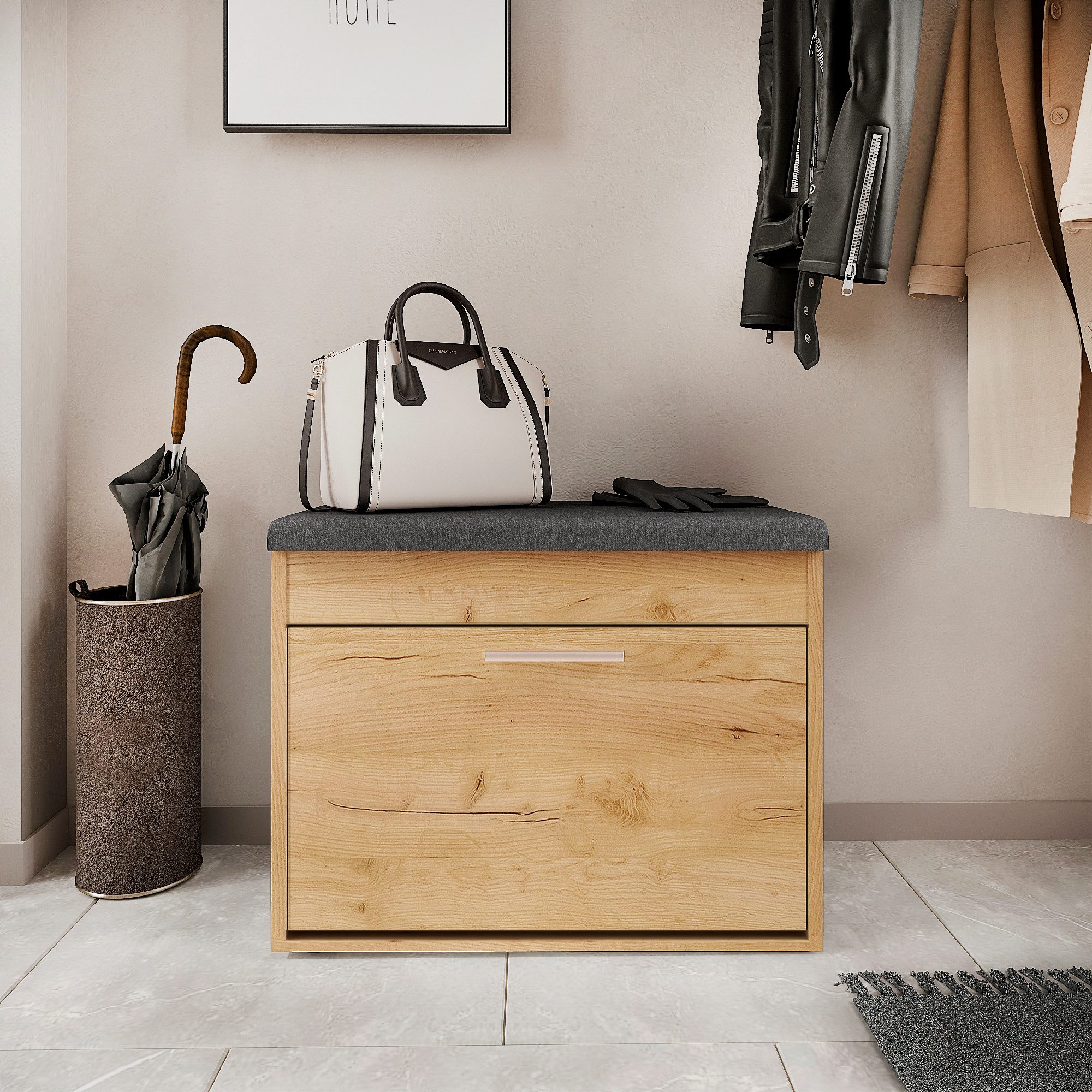 KOMTO Schuhregal Schuhbank mit Sitzfläche und Klappe – Bild 2 von 5
