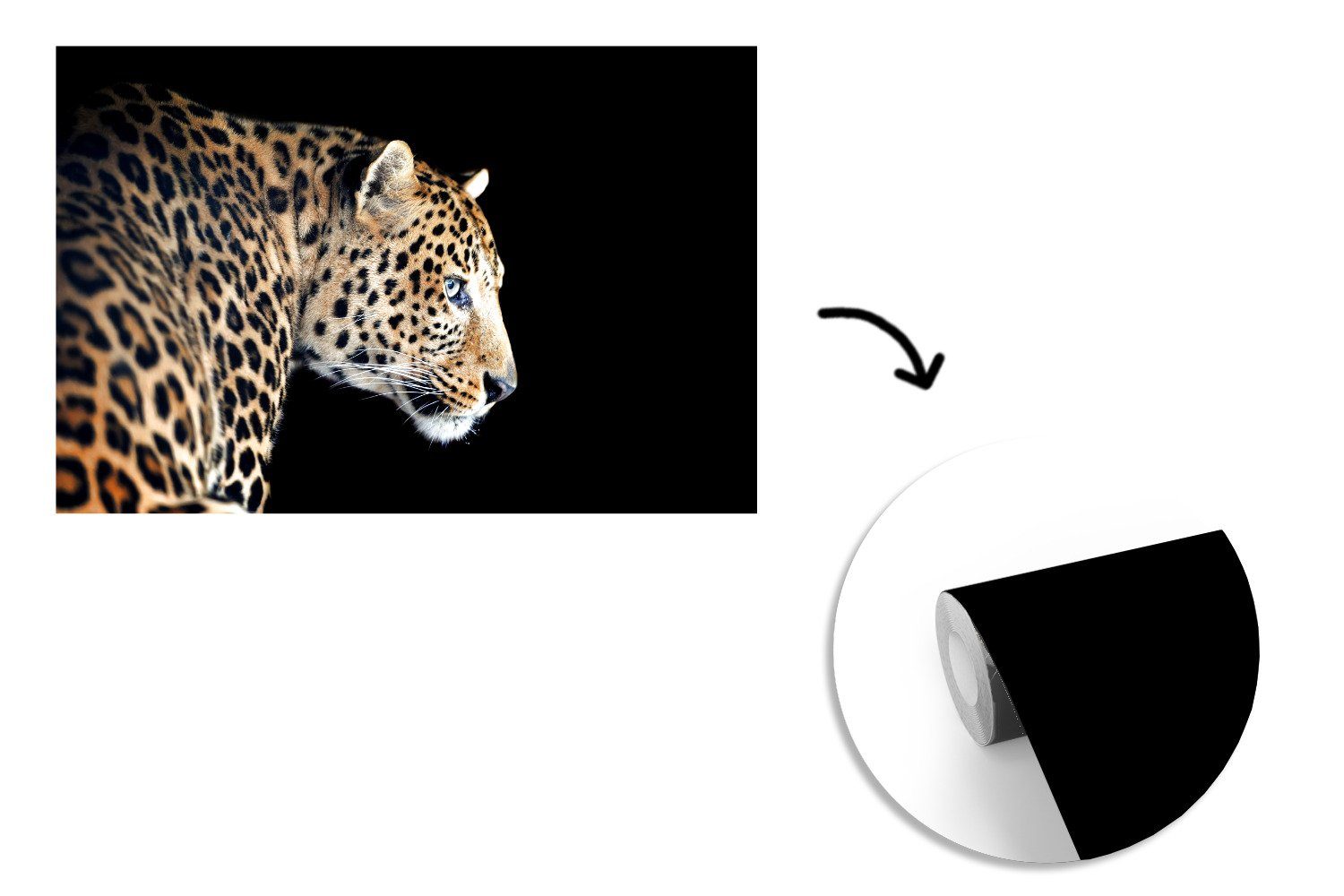 MuchoWow Fototapete Leopard - Profil Schwarz, bedruckt, - Tapete Vinyl Kinderzimmer, Matt, Schlafzimmer, für (6 Wallpaper Wohnzimmer, St)