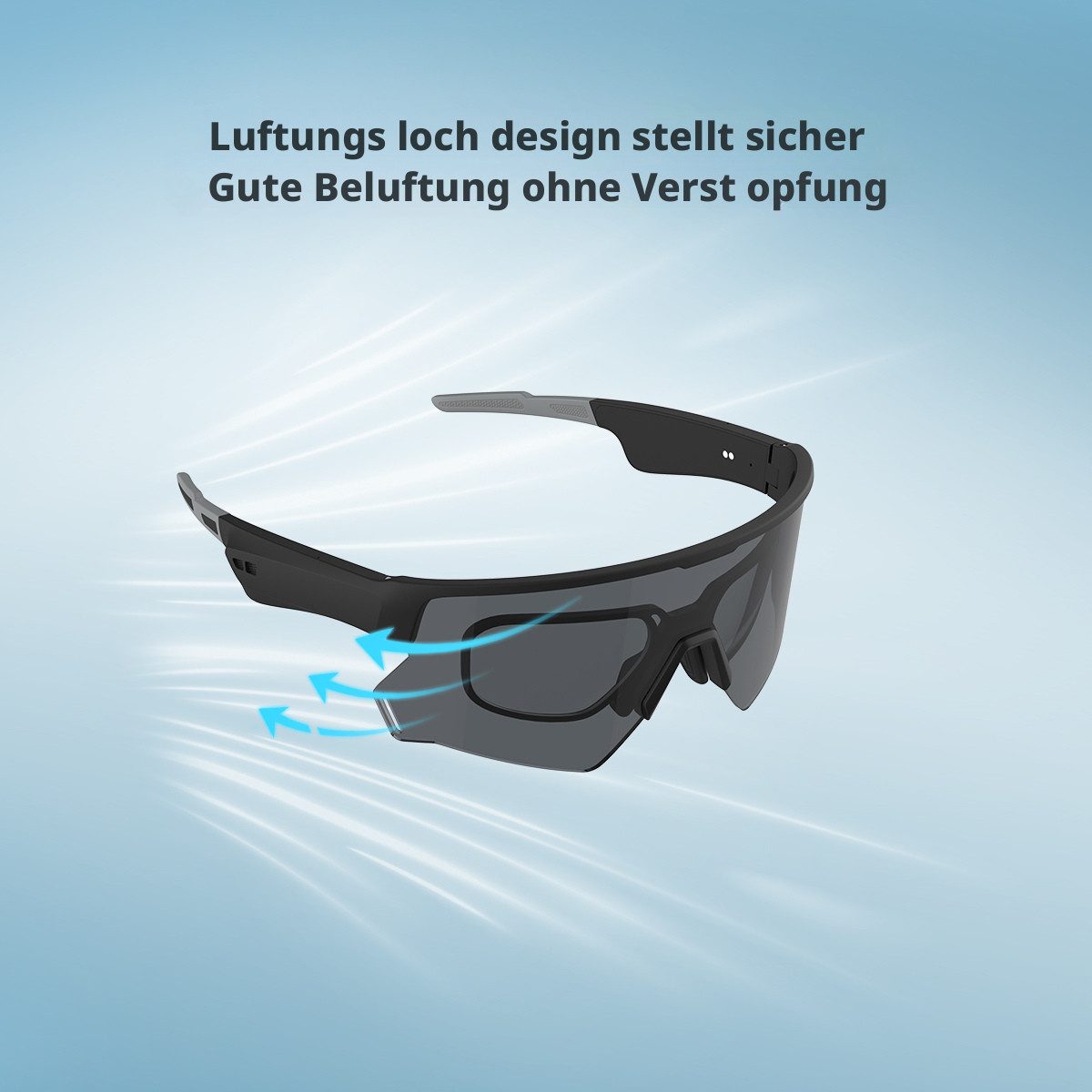 blackview Sportbrille D2 Fahrradbrille mit integriertem Bluetooth-Kopfhörer, IP54, UV400, Open-Ear-Akustik, Belüftungsdesign, Physiche Tasten