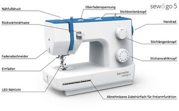 Bernette Freiarm-Nähmaschine sew&go 5, 23 Programme, Einfädelautomatik, Stichlänge,Stichbreite, Nähfußdruck einstellbar