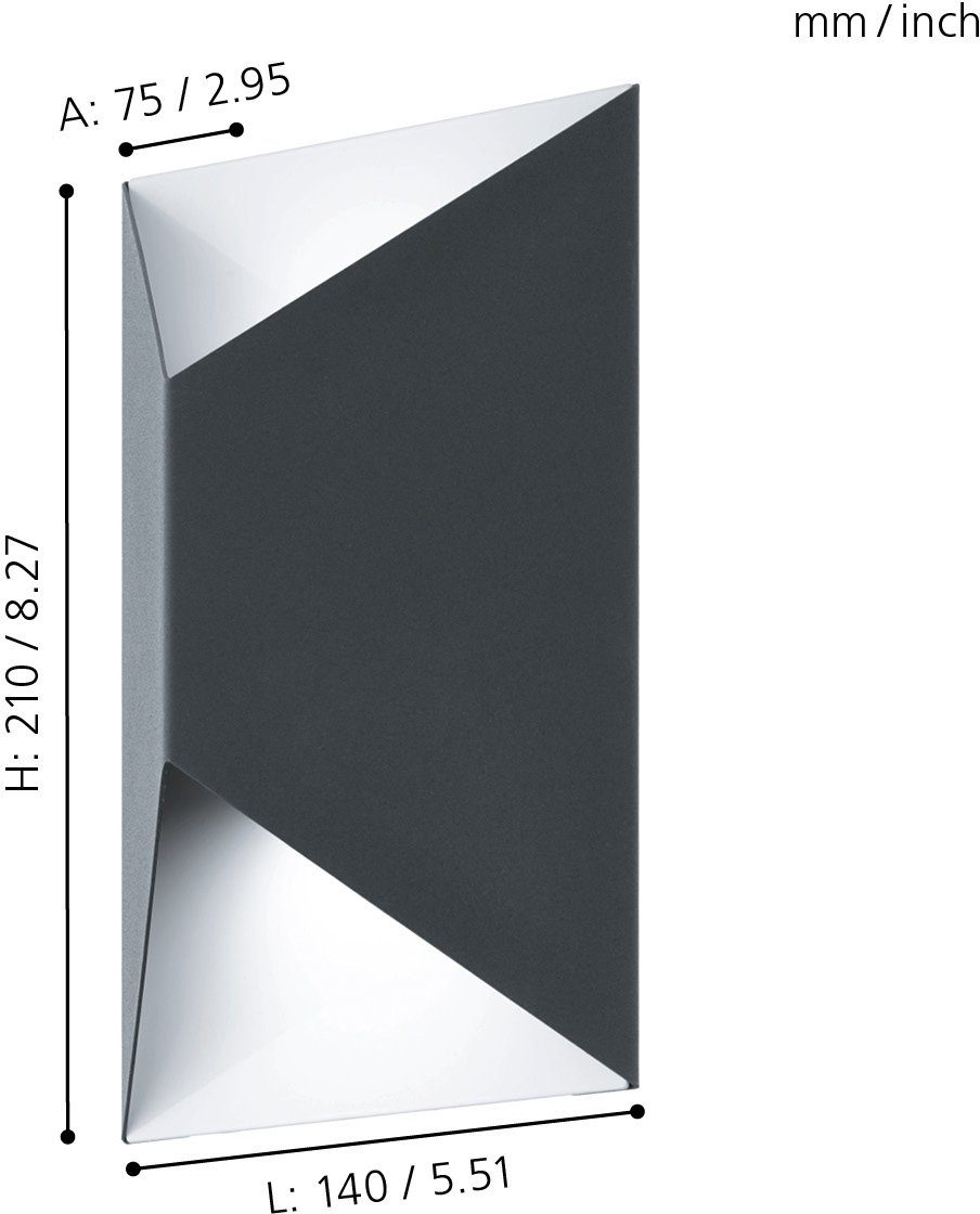 Warmweiß, möglich, Predazzo, LED LED fest tauschbar Eckmontage integriert, LED EGLO Außen-Wandleuchte