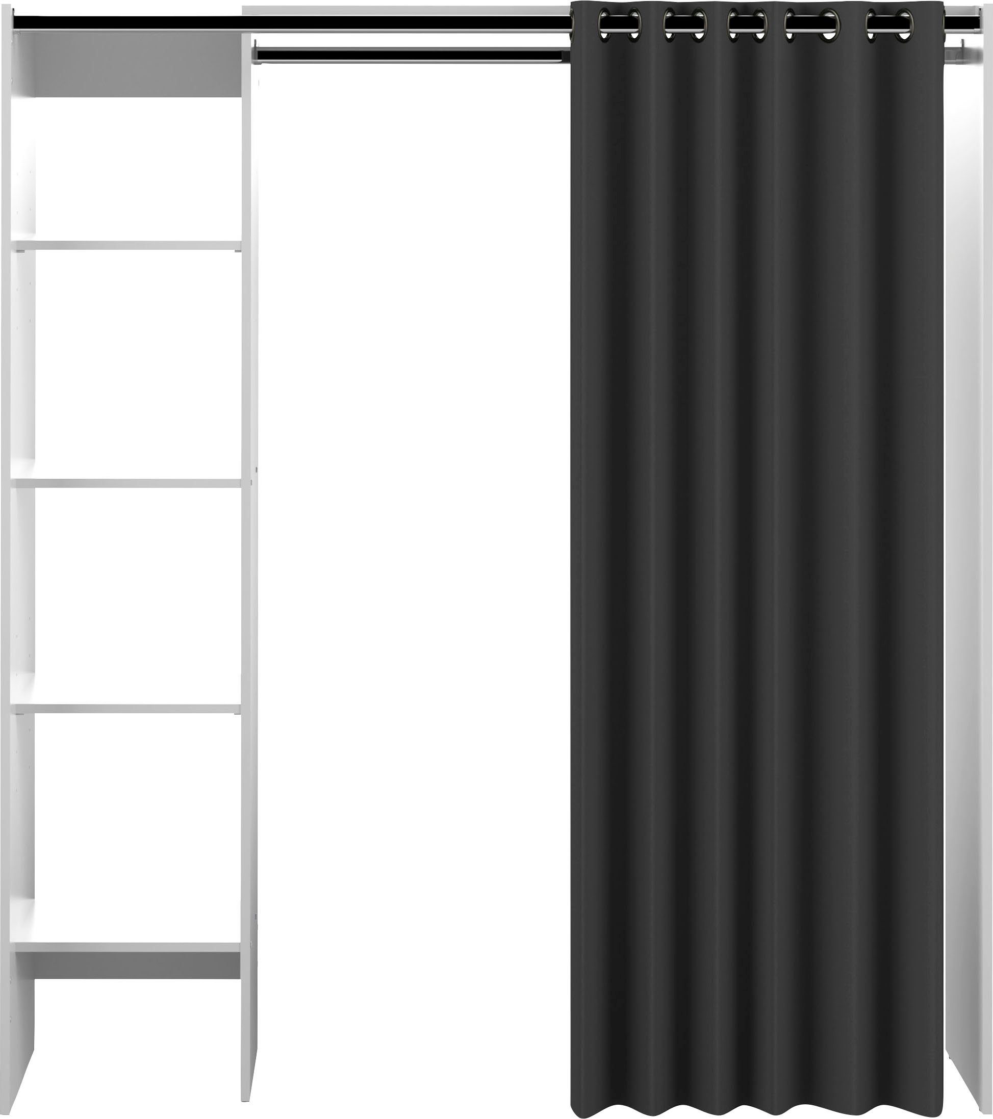 Vorhang Höhe TemaHome Kleiderschrank, viele Kleiderschrank Fächer, weiß/dunkelgrau cm ausziehbarer und 181 Tom
