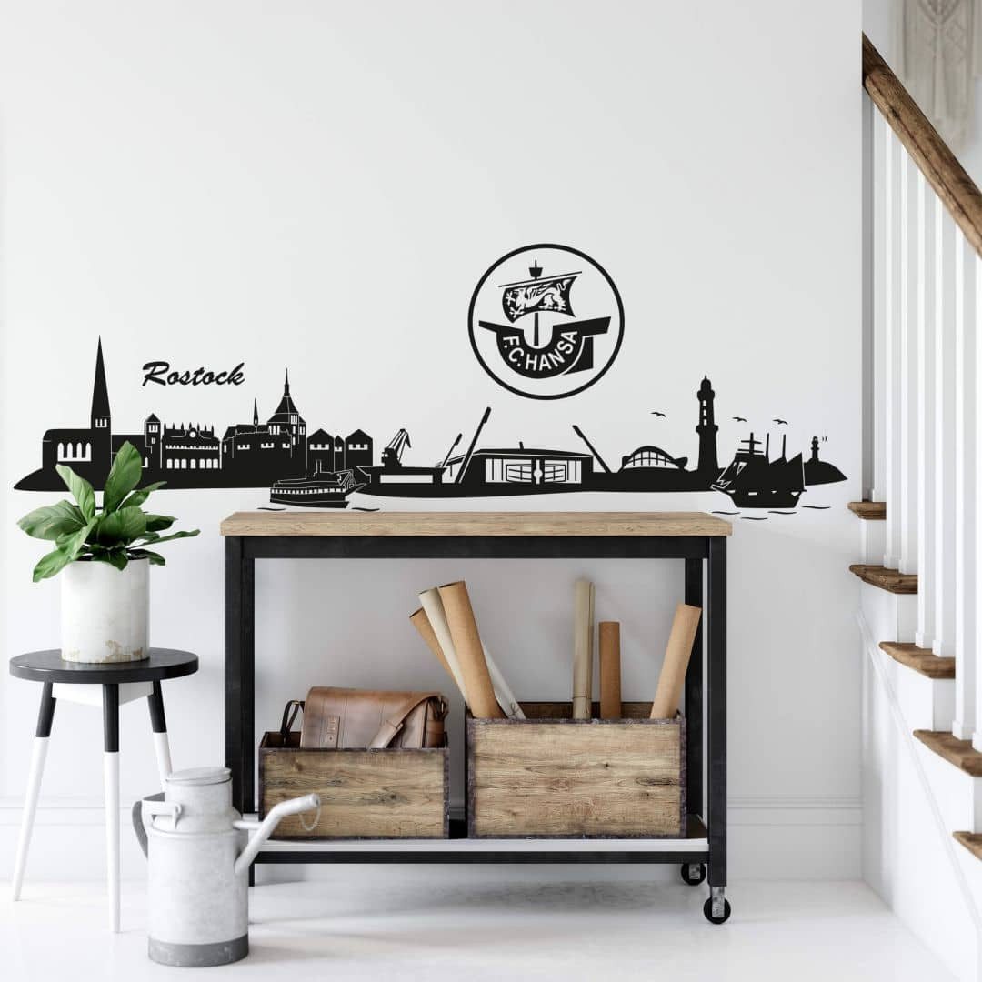 K&L Wall Art Wandtattoo Fußball Wandtattoo FC Hansa Rostock Skyline Schwarz Logo Kinderzimmer, selbstklebende Wandsticker, hergestellt in Berlin