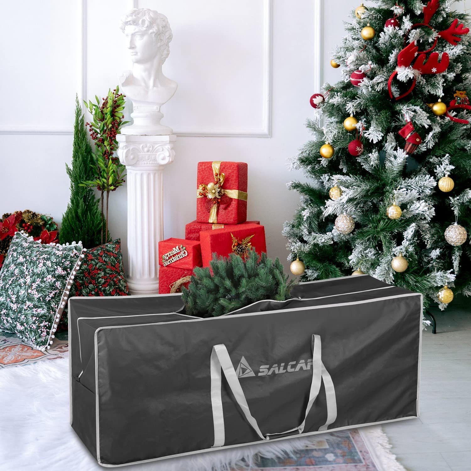 Salcar Künstlicher Weihnachtsbaum Aufbewahrungstasche für Weihnachtsbaum bis zu 240 cm, Transporthülle, 130 x 40 x 50 cm Aufbewahrungstasche, Reißfest, Wasserdicht
