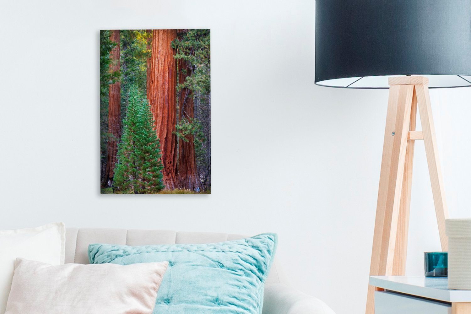 OneMillionCanvasses® Leinwandbild fertig St), im inkl. bespannt Ein (1 Zackenaufhänger, cm Leinwandbild Gemälde, Wald, 20x30 Redwood-Baum