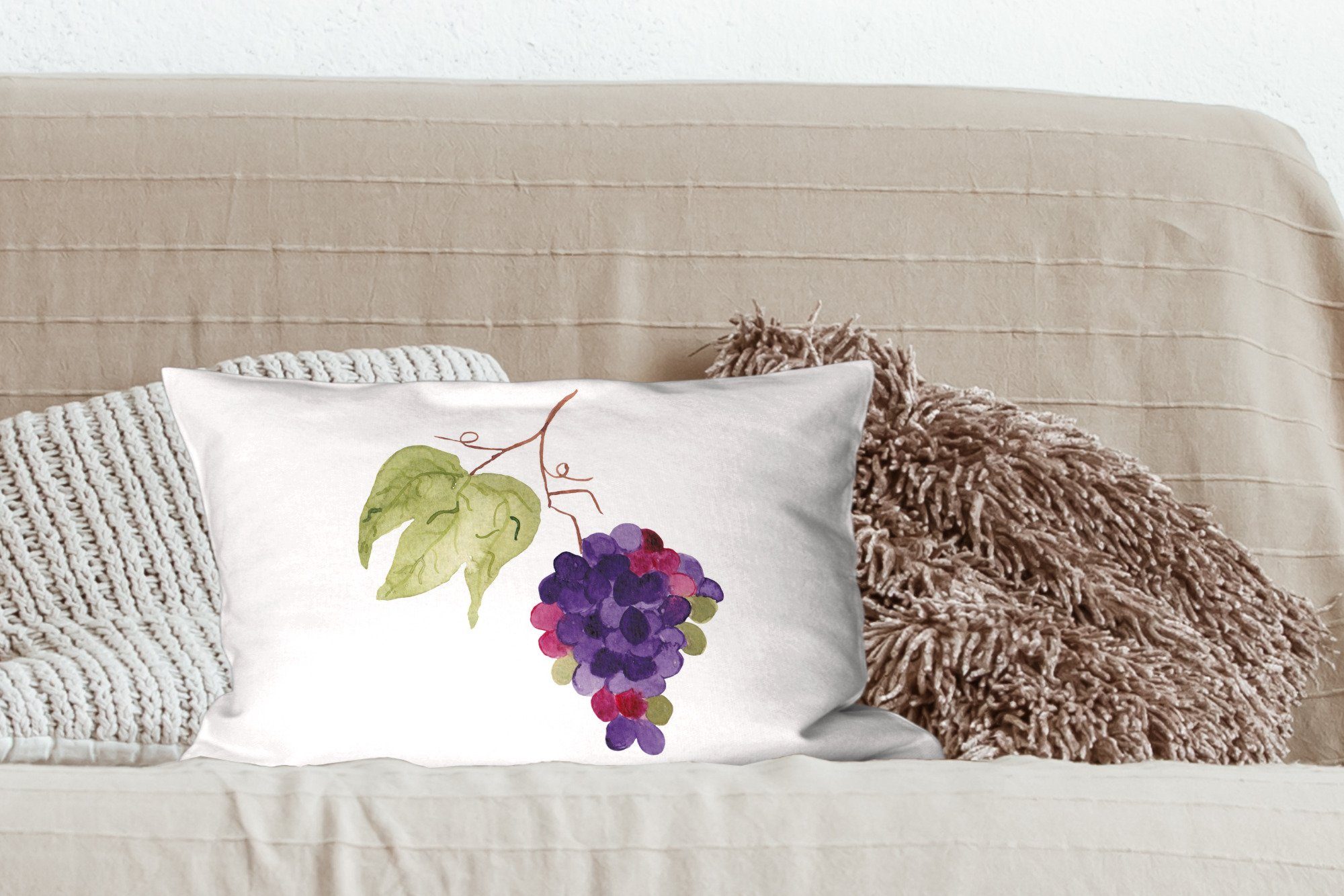 Blätter Füllung, - Schlafzimmer MuchoWow - mit Wohzimmer Zierkissen, Dekoration, Dekokissen Weintrauben Aquarell, Dekokissen