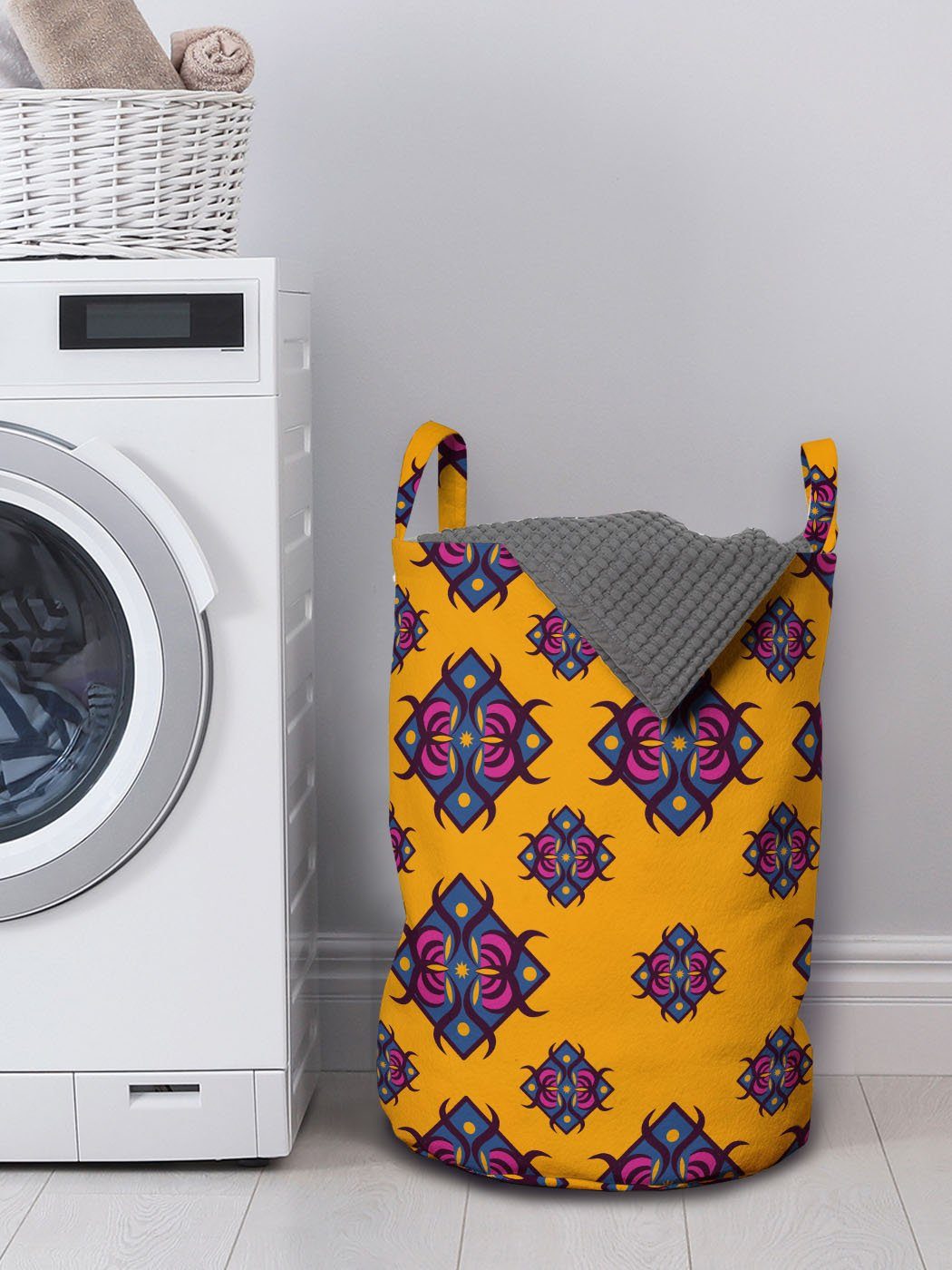 Design für mit Abakuhaus Griffen Kordelzugverschluss Wäschekorb Waschsalons, Diamantförmig Geometrisch Wäschesäckchen Art
