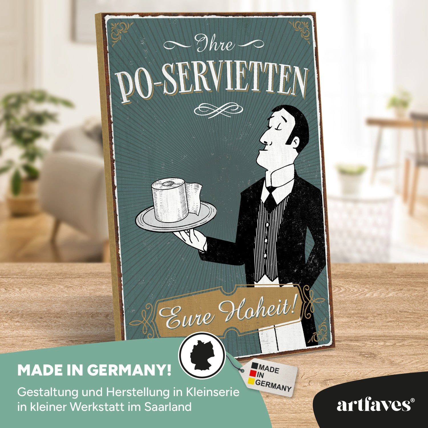 ARTFAVES Holzbild Schild mit Spruch - Po-Servietten - Bad, Badezimmer, WC, Toilette
