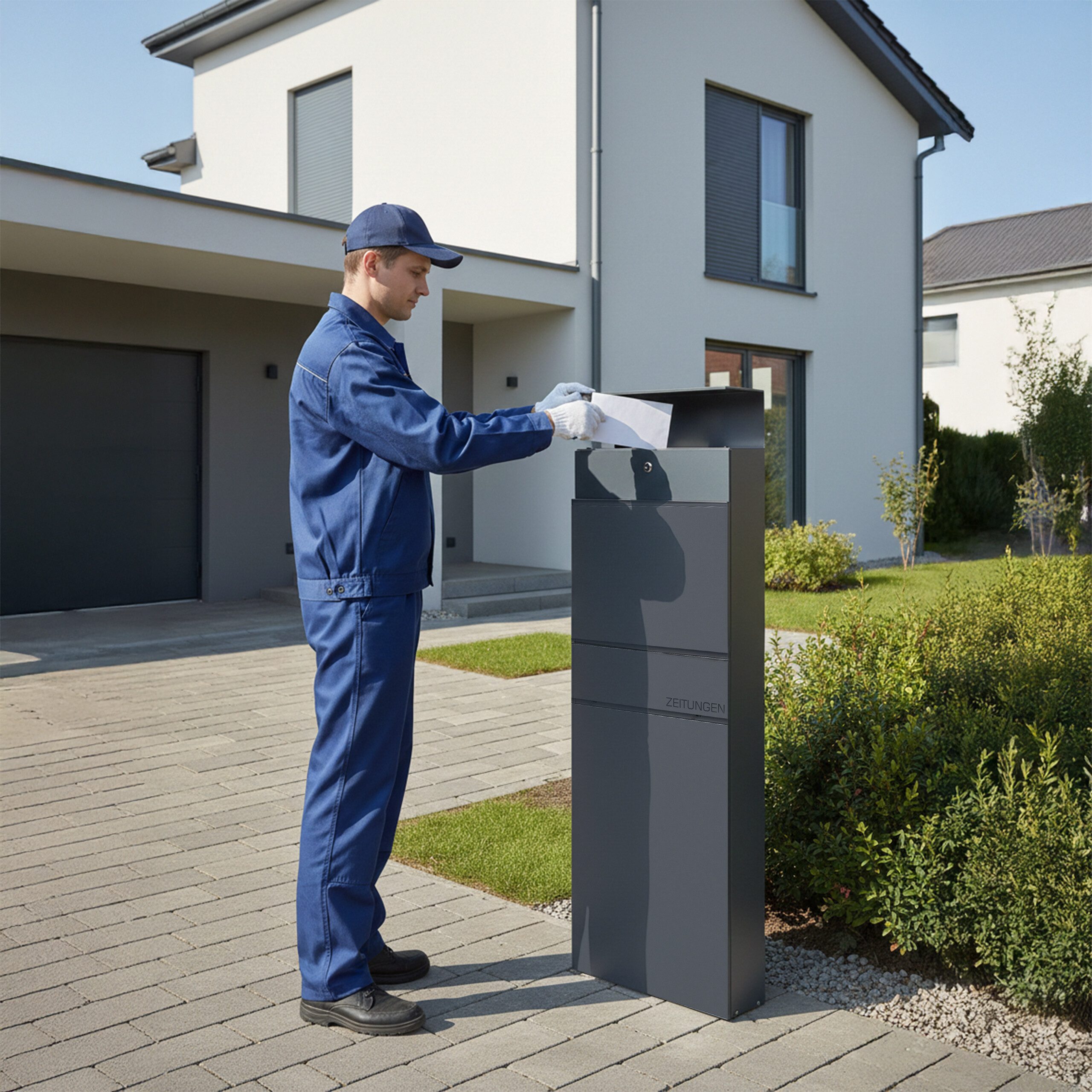 relaxdays Standbriefkasten Stahl (mit Zeitungsfach), mit Zeitungsfach