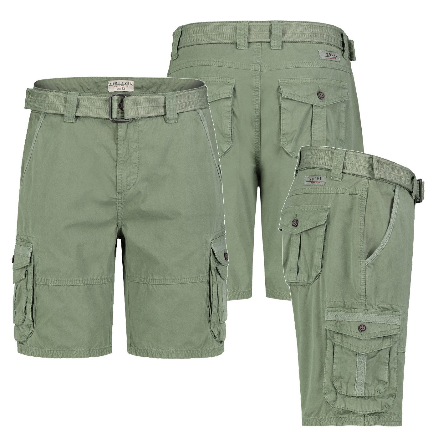 SUBLEVEL Cargoshorts Herren Cargo Shorts kurze Hose Bermuda Knielang Short Sommer + Gürtel