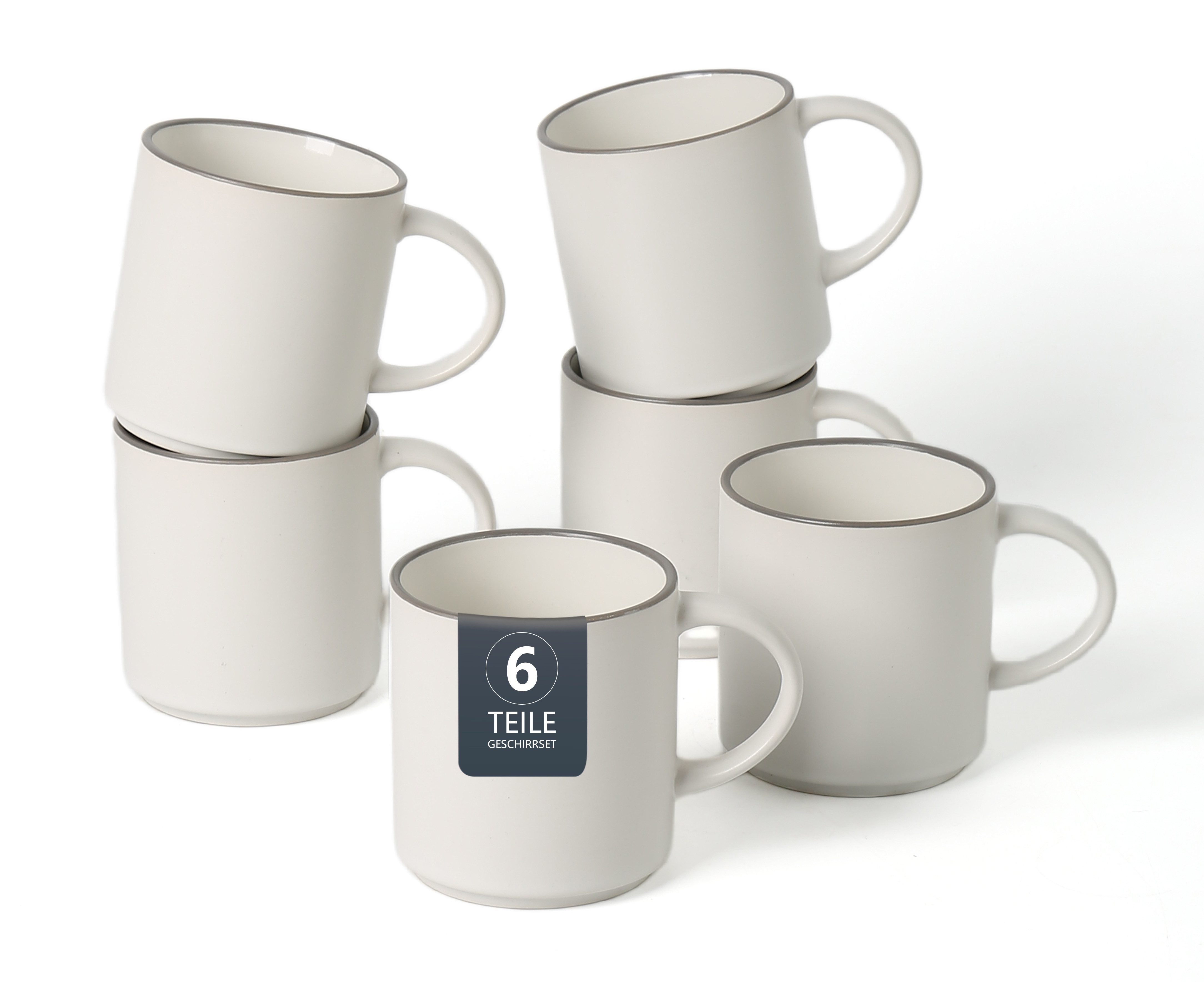 OTTO home Becher Kaffeebecher Ylvii, 6er Set, 6-tlg., Steinzeug, spülmaschinenfest und mikrowellengeeignet, 350 ml
