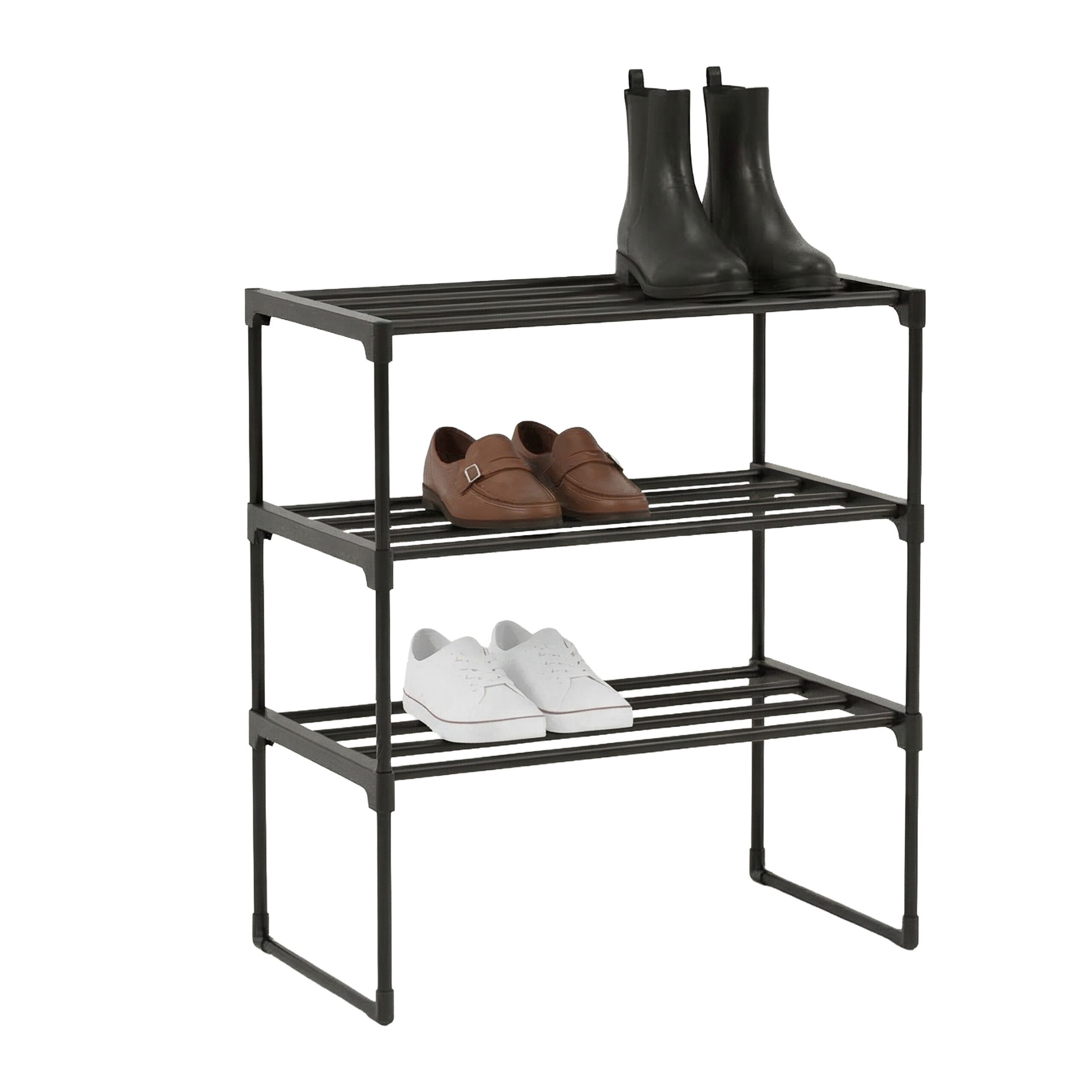relaxdays Schuhregal Metall, schwarz, 3 Ebenen, 42,5 cm