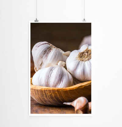 Sinus Art Poster 60x90cm Poster Food-Fotografie  Knoblauchknollen in einer Holzschüssel