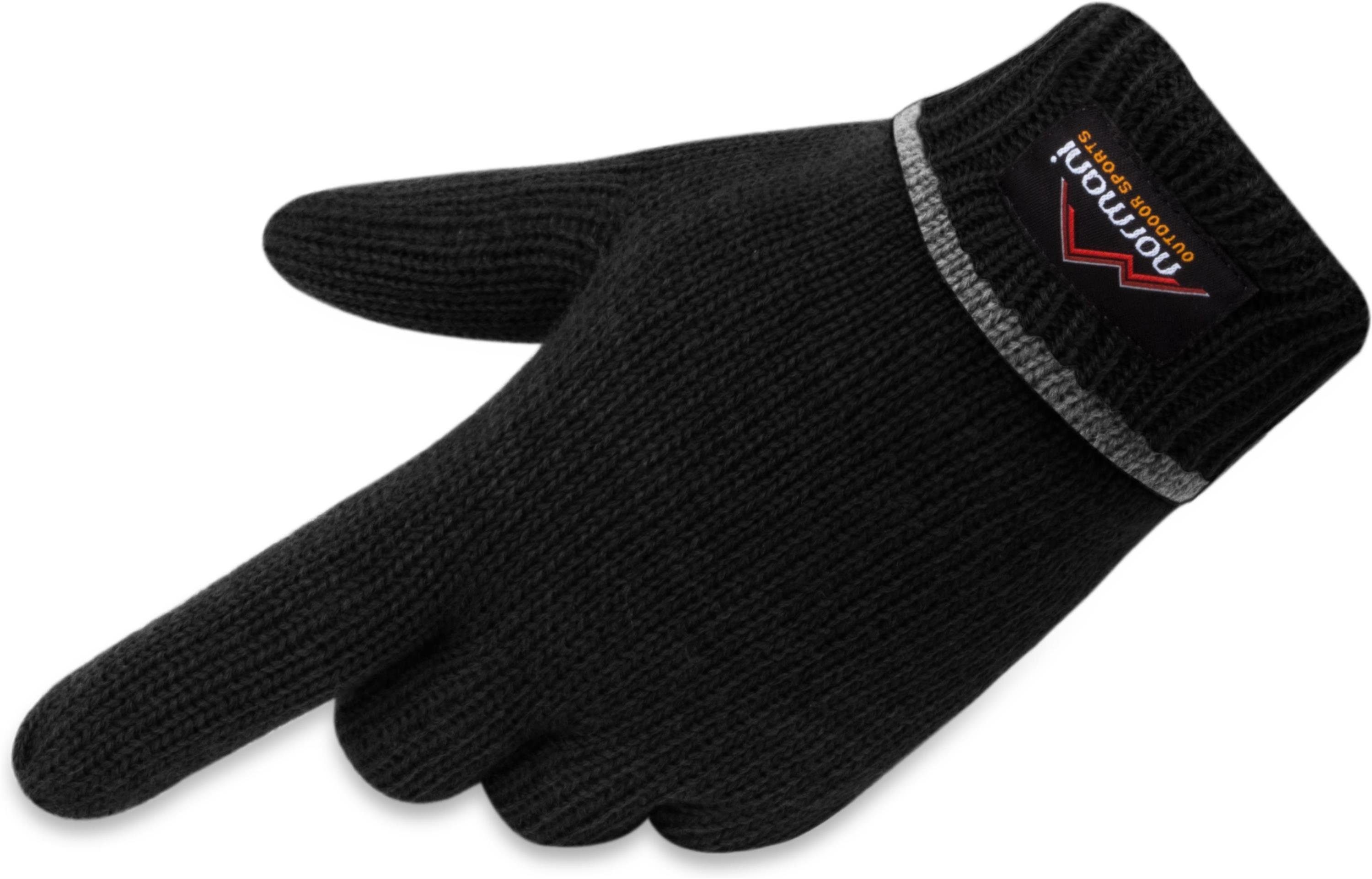 normani Strickhandschuhe Edmonton Wollhandschuhe Winter- Fingerhandschuhe Thinsulate™ und Innenmaterial Fleece Schwarz Damen und Thermofutter mit für Herren