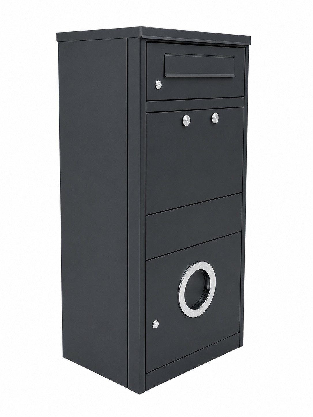 Radius Paketbriefkasten Paketbriefkasten Letterman 3 Anthrazit mit Bullauge und LED-Licht