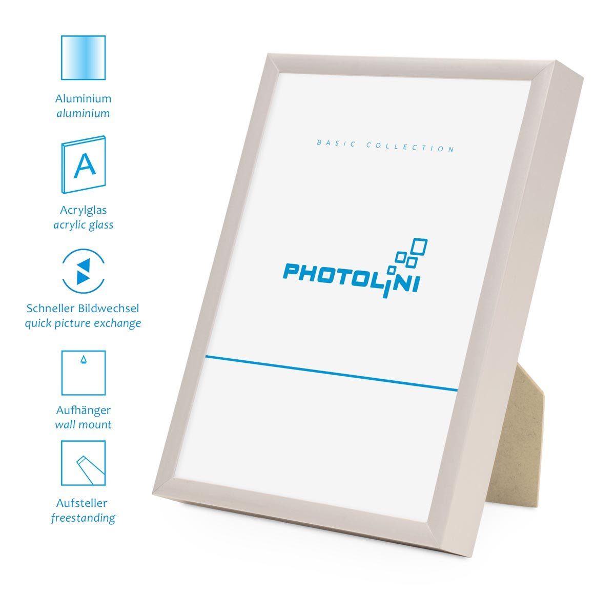 PHOTOLINI Bilderrahmen 7er 21x30 Set bis 10x15 Schmal Aluminium cm Modern Silber