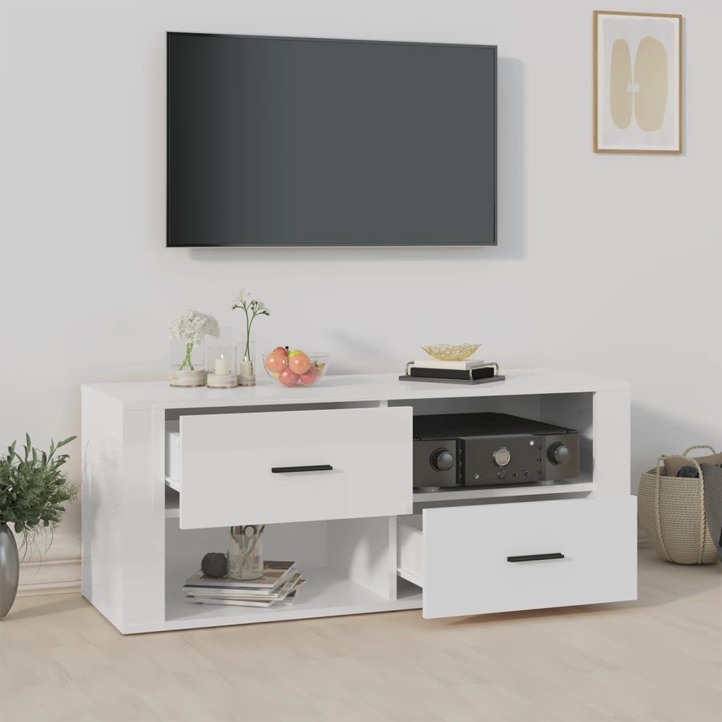 cm Holzwerkstoff Hochglanz-Weiß TV-Schrank 100x35x40 furnicato