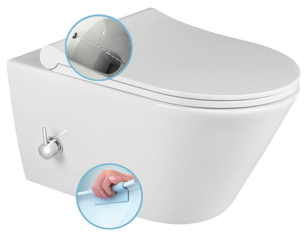 Sapho Tiefspül-WC AVVA CLEANWASH Hänge-WC, mit Armatur und Bidetdusche Rimless,35,5x53cm, Sapho-100315