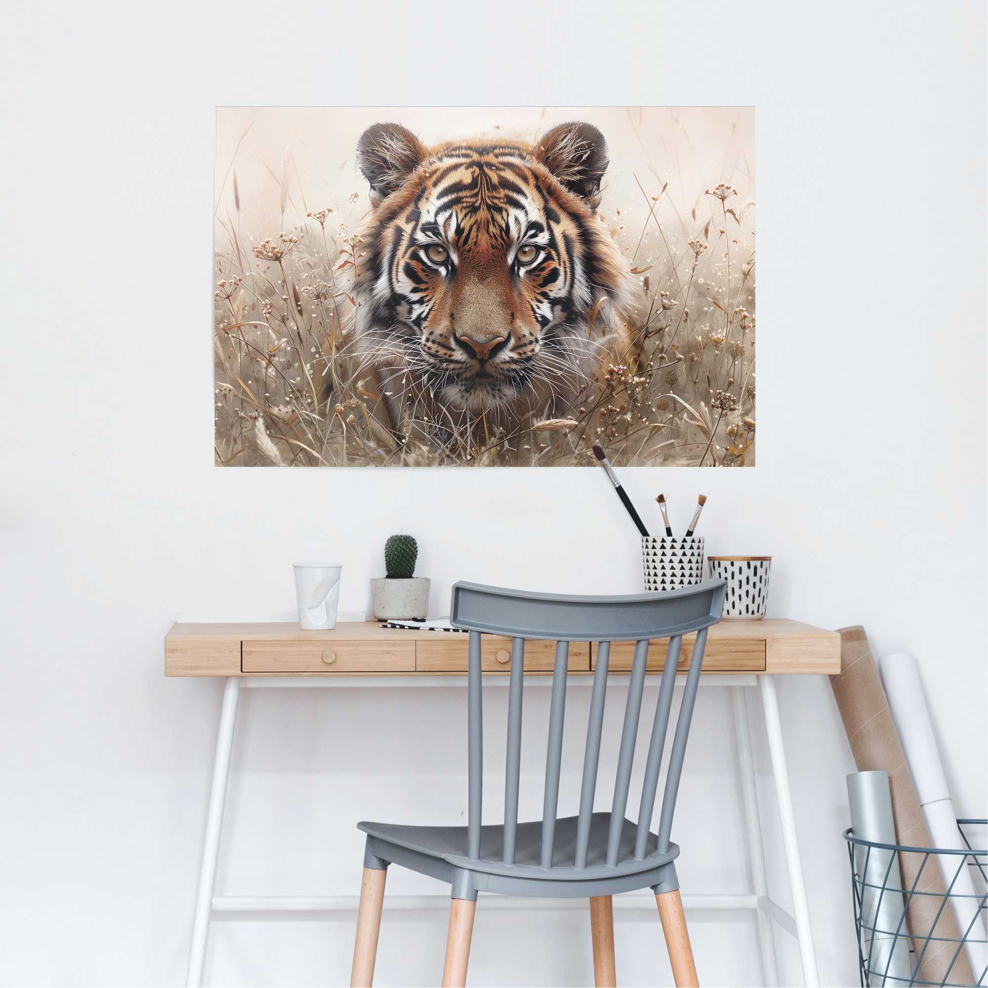 Reinders! Poster Hunting Tiger, Wohnzimmer - Beige - 150 gr. Papier - Tiere günstig online kaufen