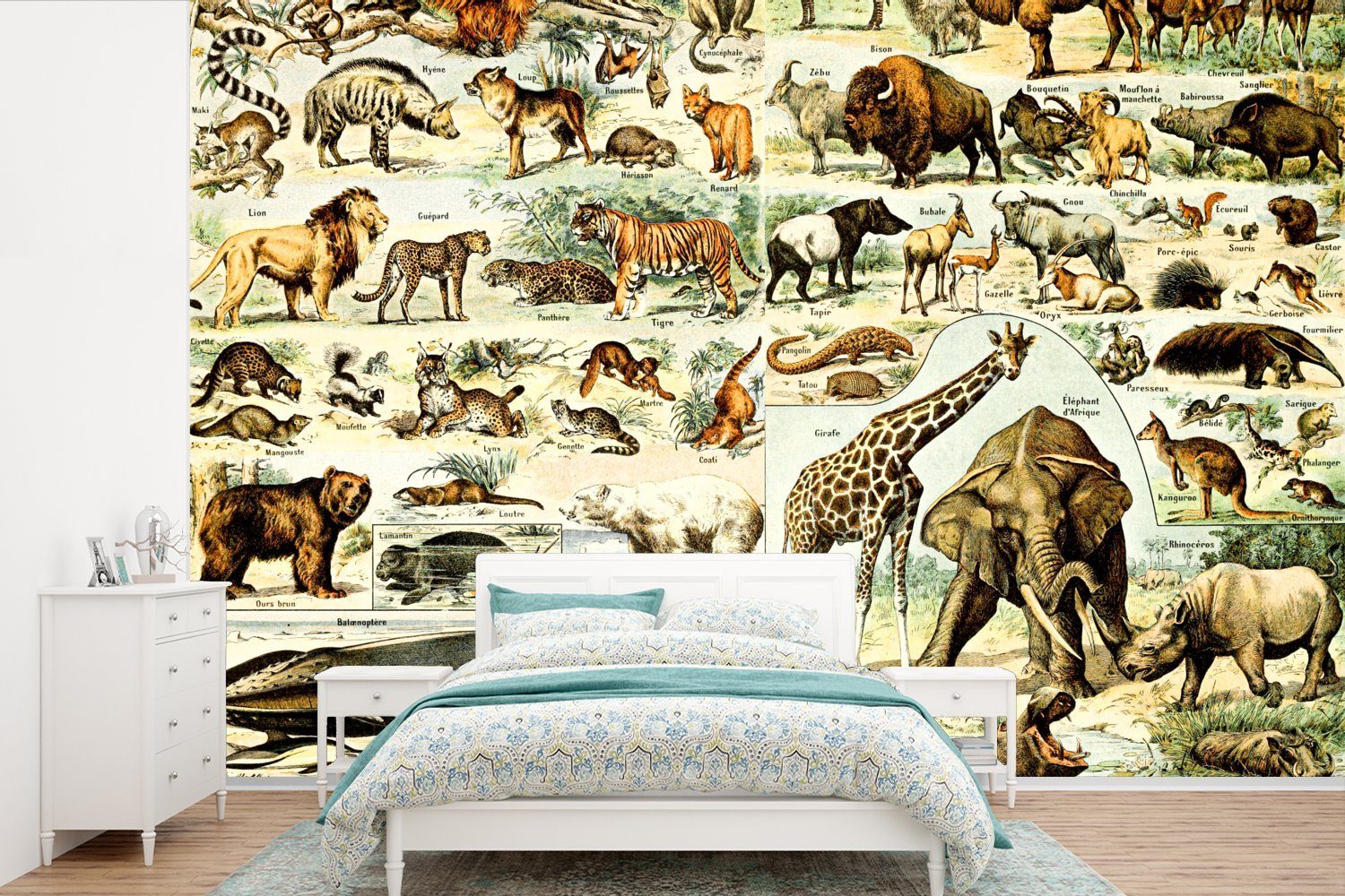 Fototapete Löwe, - für Schlafzimmer, Kinderzimmer, - Giraffe Vinyl Tiere Wohnzimmer, MuchoWow bedruckt, Wallpaper (6 Tapete Matt, St),