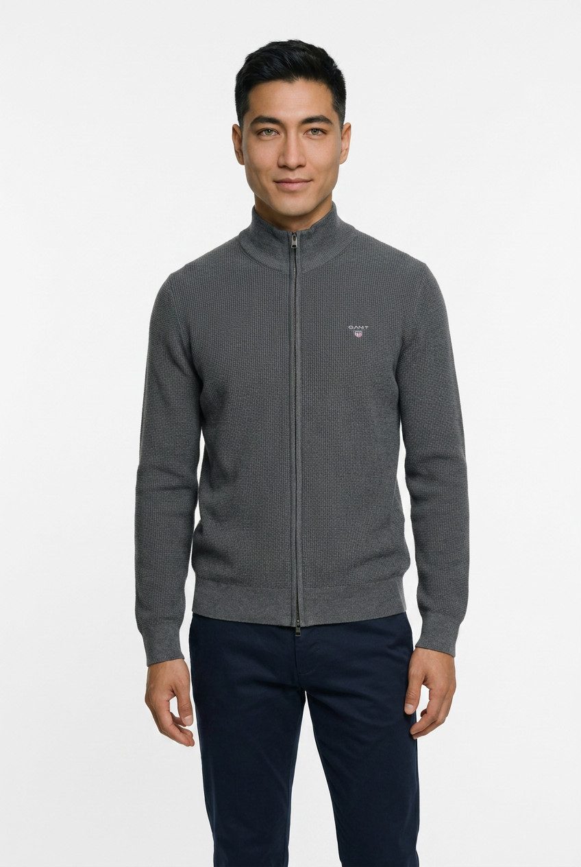 Gant Strickjacke MICRO TEXTURED COTTON ZIP Regular fit mit Stehkragen