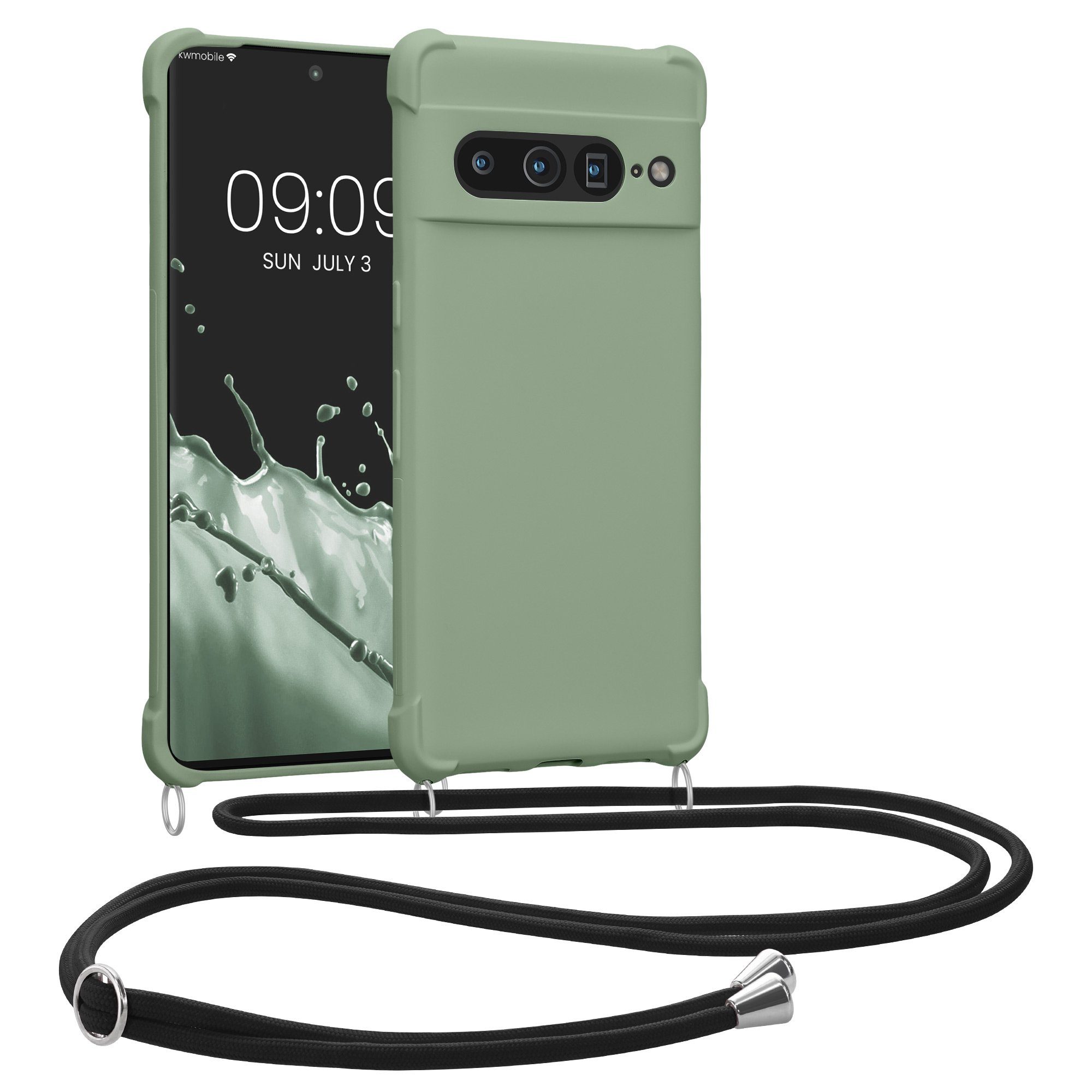kwmobile Handyhülle Hülle für Google Pixel 7 Pro, mit Metall Kette zum Umhängen - Silikon Handy Cover Case Schutzhülle