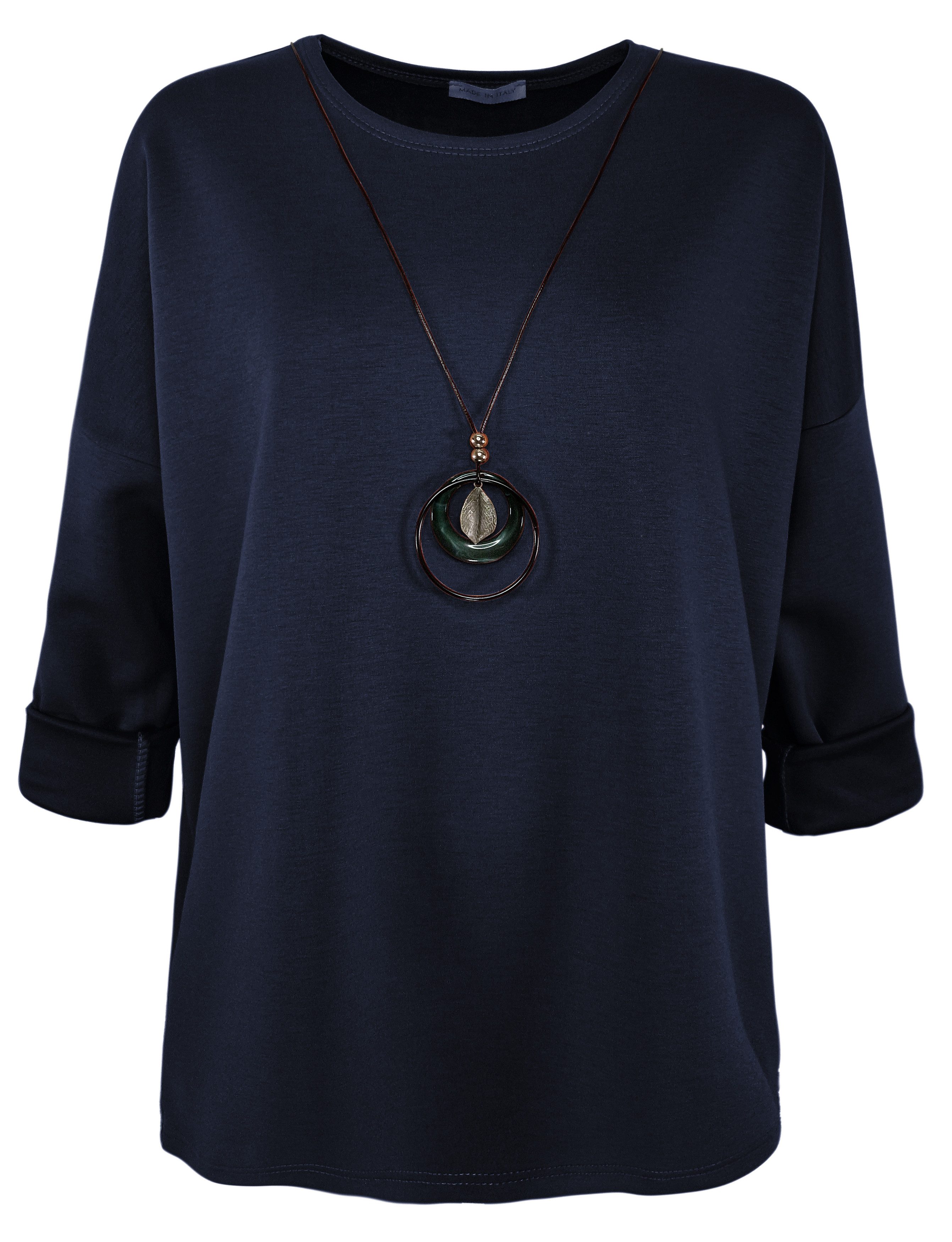 dy_mode Longshirt Damen Longshirt Oversize Weites Tunika Shirt Oberteil Übergangszeit in Unifarbe, mit passende Kette