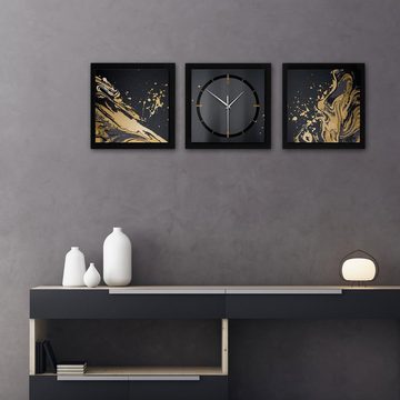 Kreative Feder Wanduhr Gold & Black (ohne Ticken; Funk- oder Quarzuhrwerk; elegant, außergewöhnlich, modern)