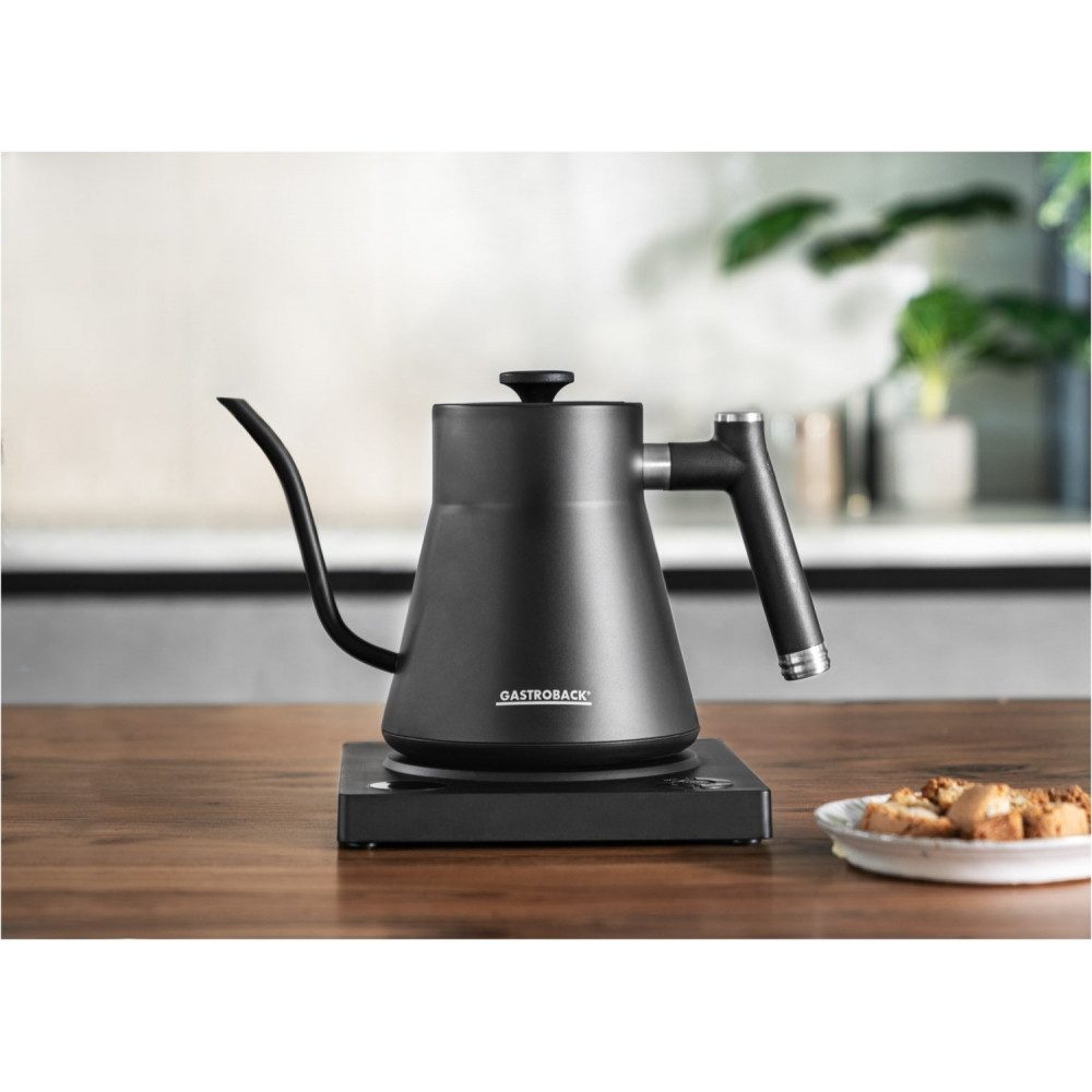 Gastroback Wasserkocher Design Wasserkocher PourOverAdvanced in anthrazit., 1 l, 1200 W, Besonders dünner und geschwungener Schwanenhalsausguss