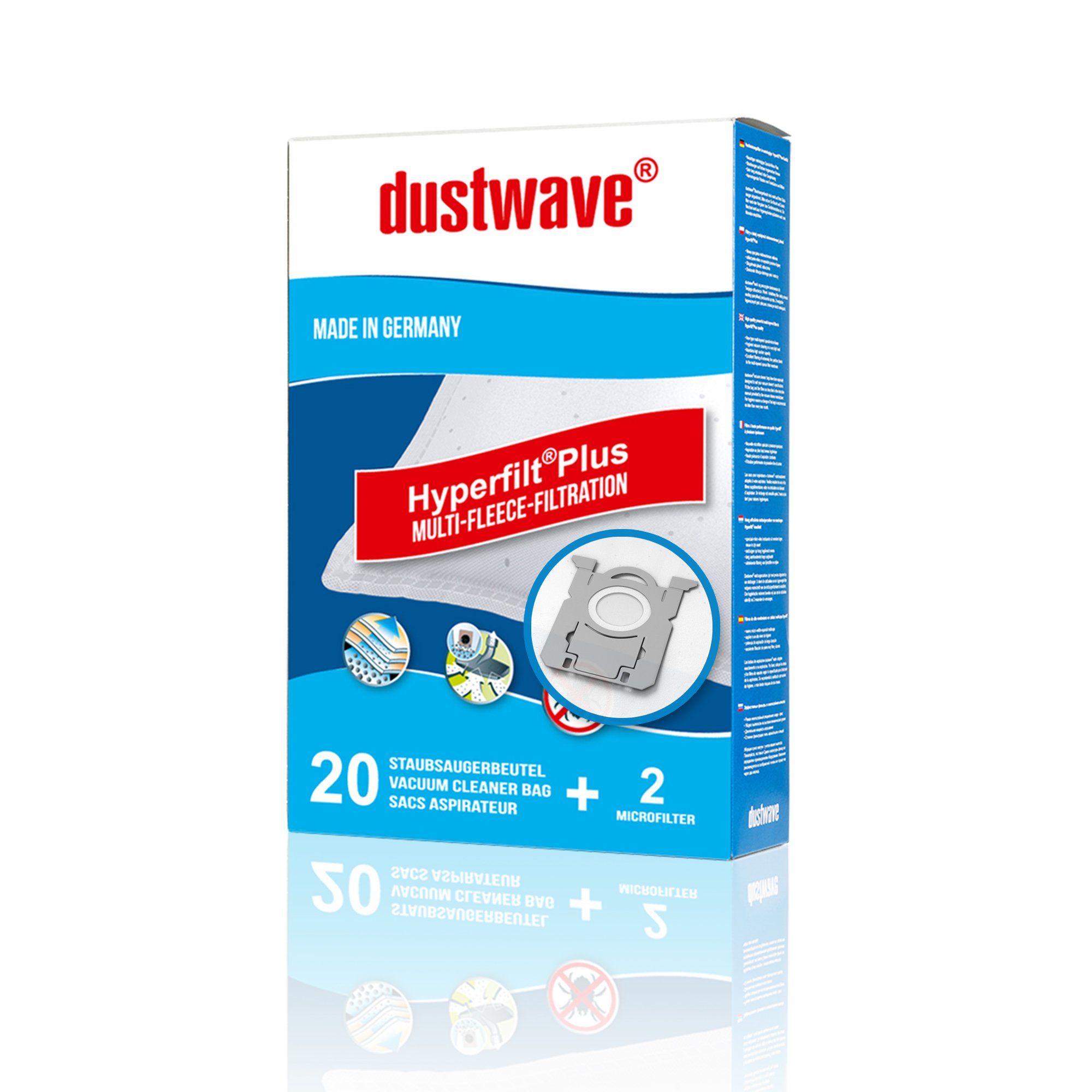 Dustwave Staubsaugerbeutel Test-Set, passend für Aldi UN 210/UN210, 1 St.,  Test-Set, 1 Staubsaugerbeutel + 1 Hepa-Filter (ca. 15x15cm - zuschneidbar)