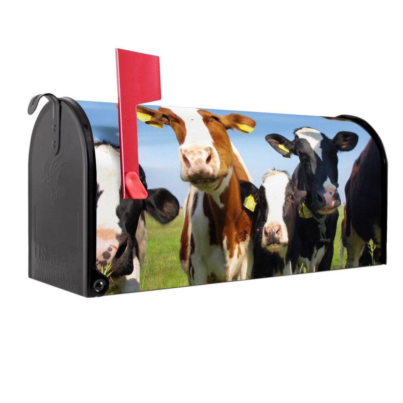 banjado Amerikanischer Briefkasten Mailbox Kühe (Amerikanischer Briefkasten, original aus Mississippi USA), 22 x 17 x 51 cm schwarz