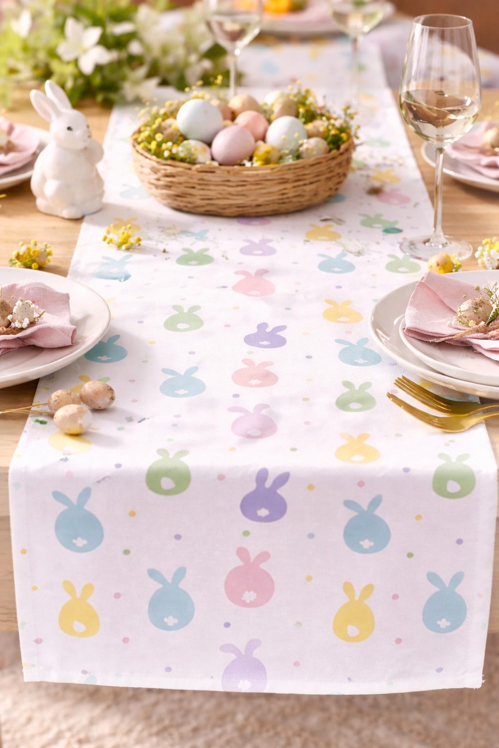 BOLTZE Tischläufer Tischläufer Eggard Oster Hase Tischdeko 140x40 cm (1-tlg)